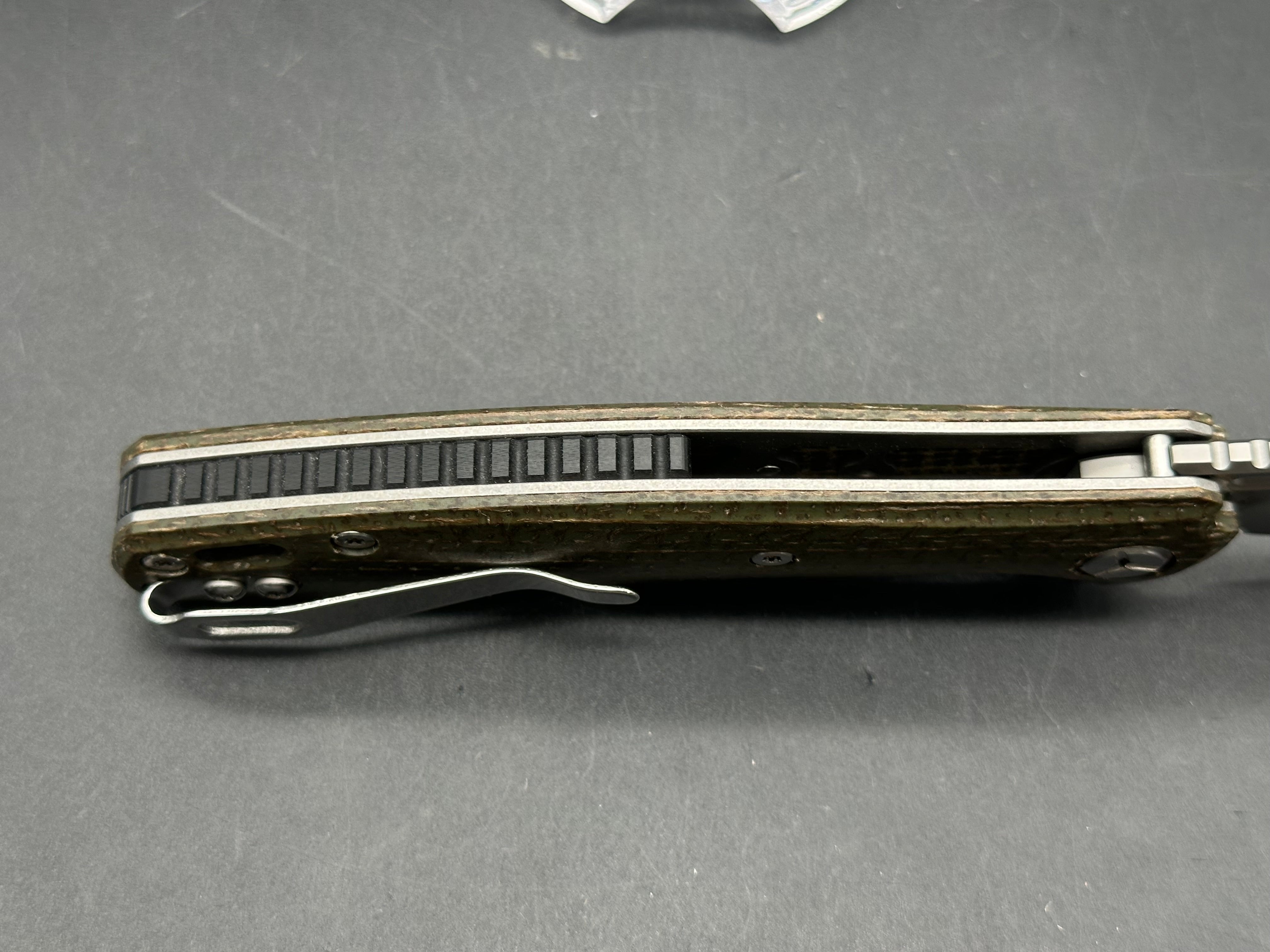 TWOSUN TS162 D2 MICARTA FLIPPER POCKET KNIFE GREEN MICARTA HANDLE PLAIN EDGE D2 BLADE