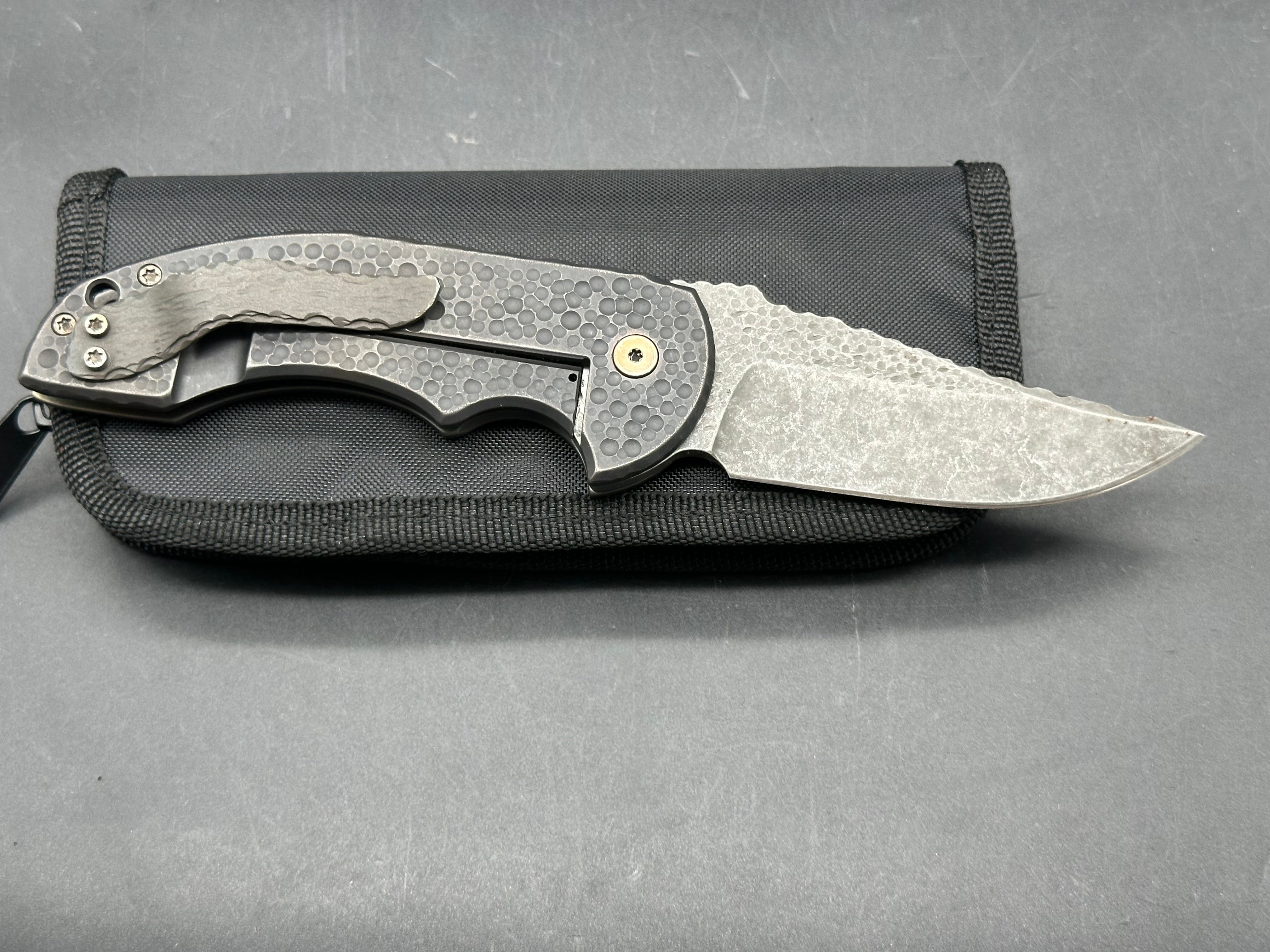 David Mosier Custom Crossfire Custom scales with orange peel, hammered front and rear titanium