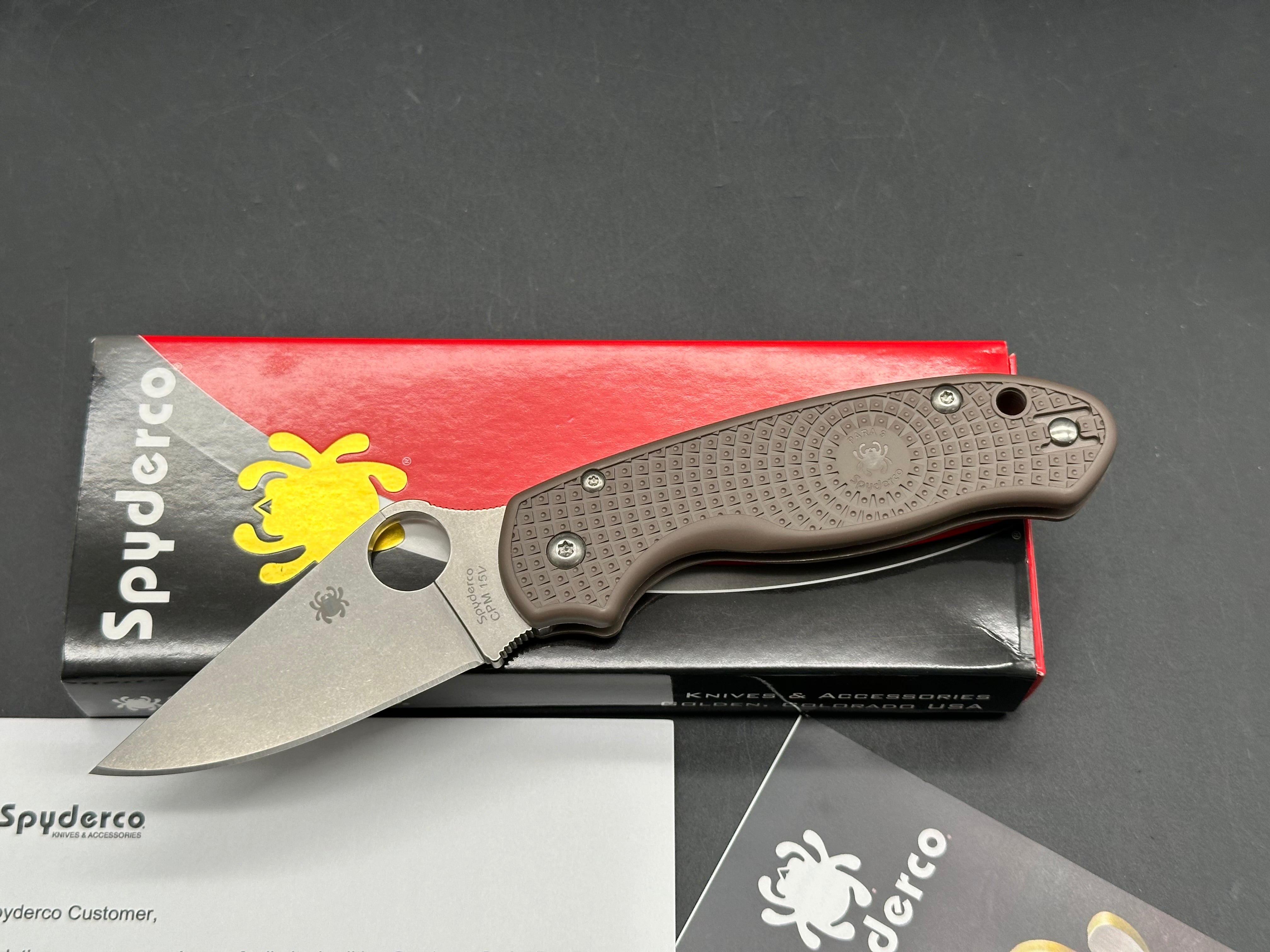 Spyderco Para 3 Lightweight Sprint Run 2.93" CPM 15V Stonewash Blade with Brown FRN Scales