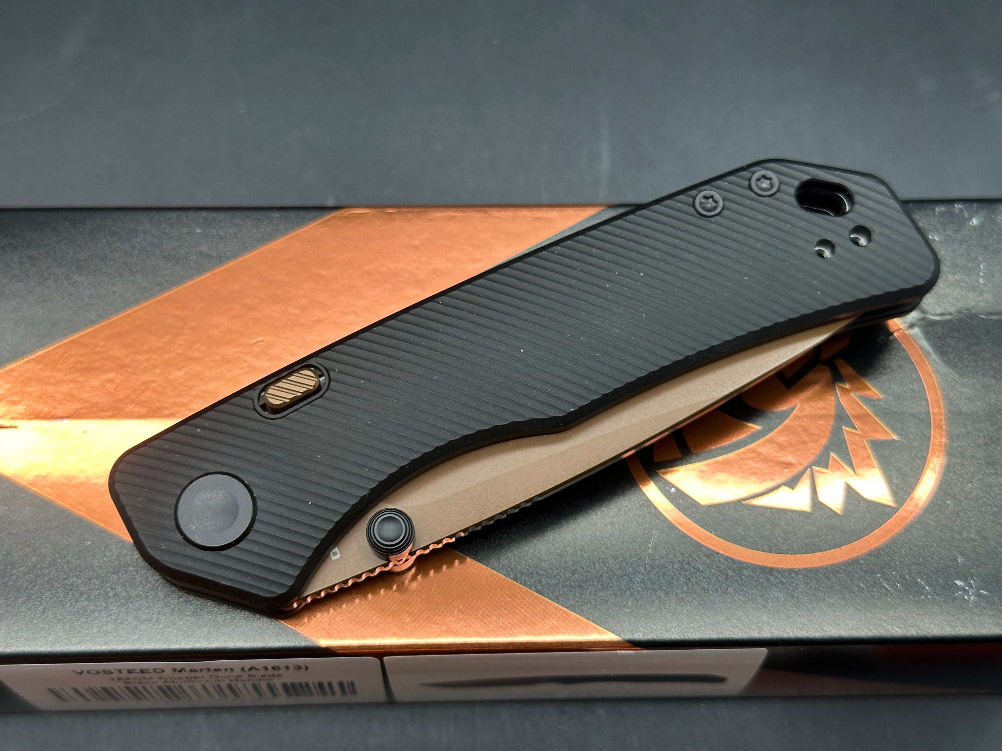 Vosteed Marten 330 Black Handle and Copper Dune Blade