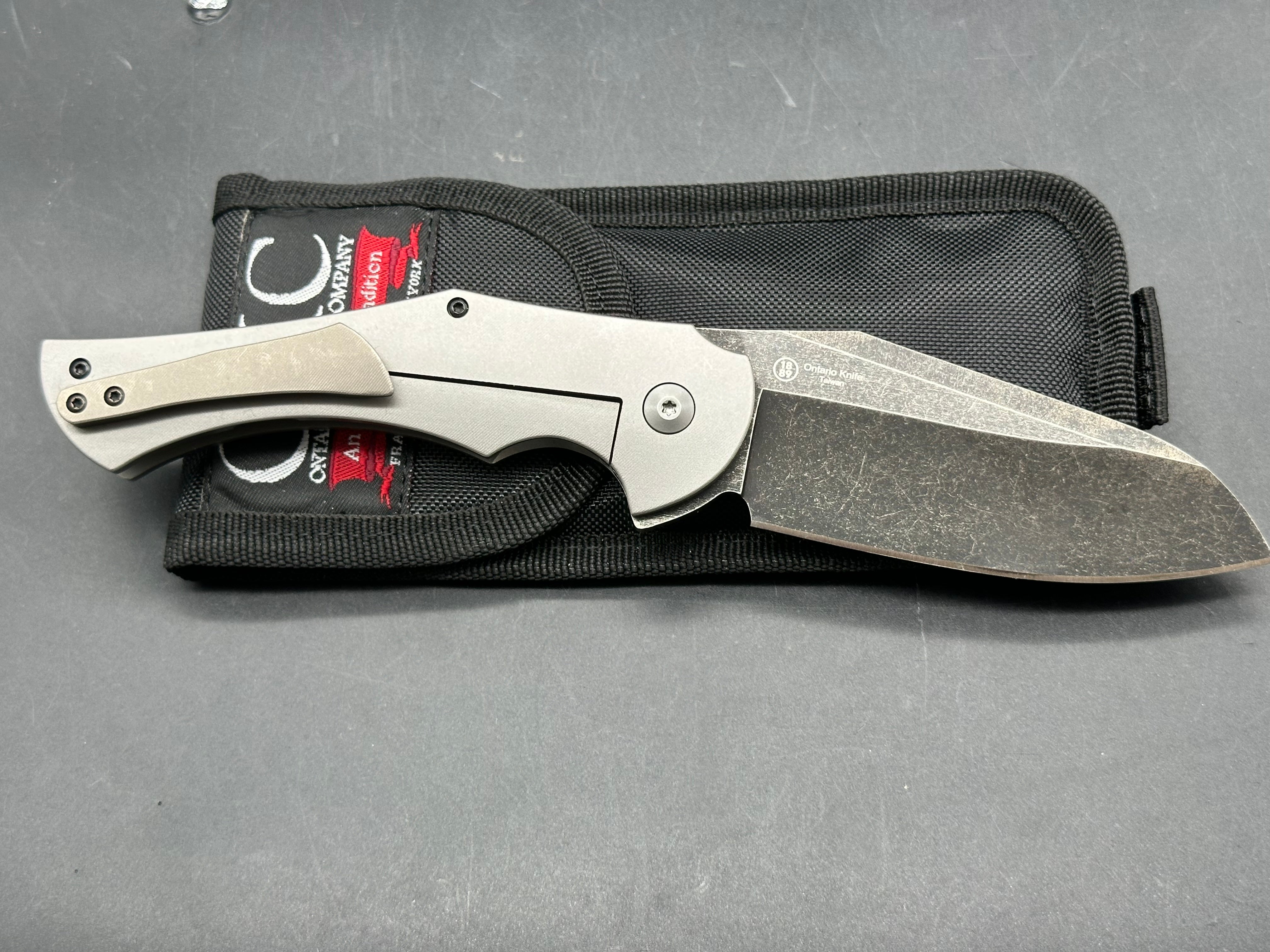 Ontario Carter 2quared Robert Carter design. 3.5 inch hollow grind, tumbled, satin sheepsfoot D2 blade