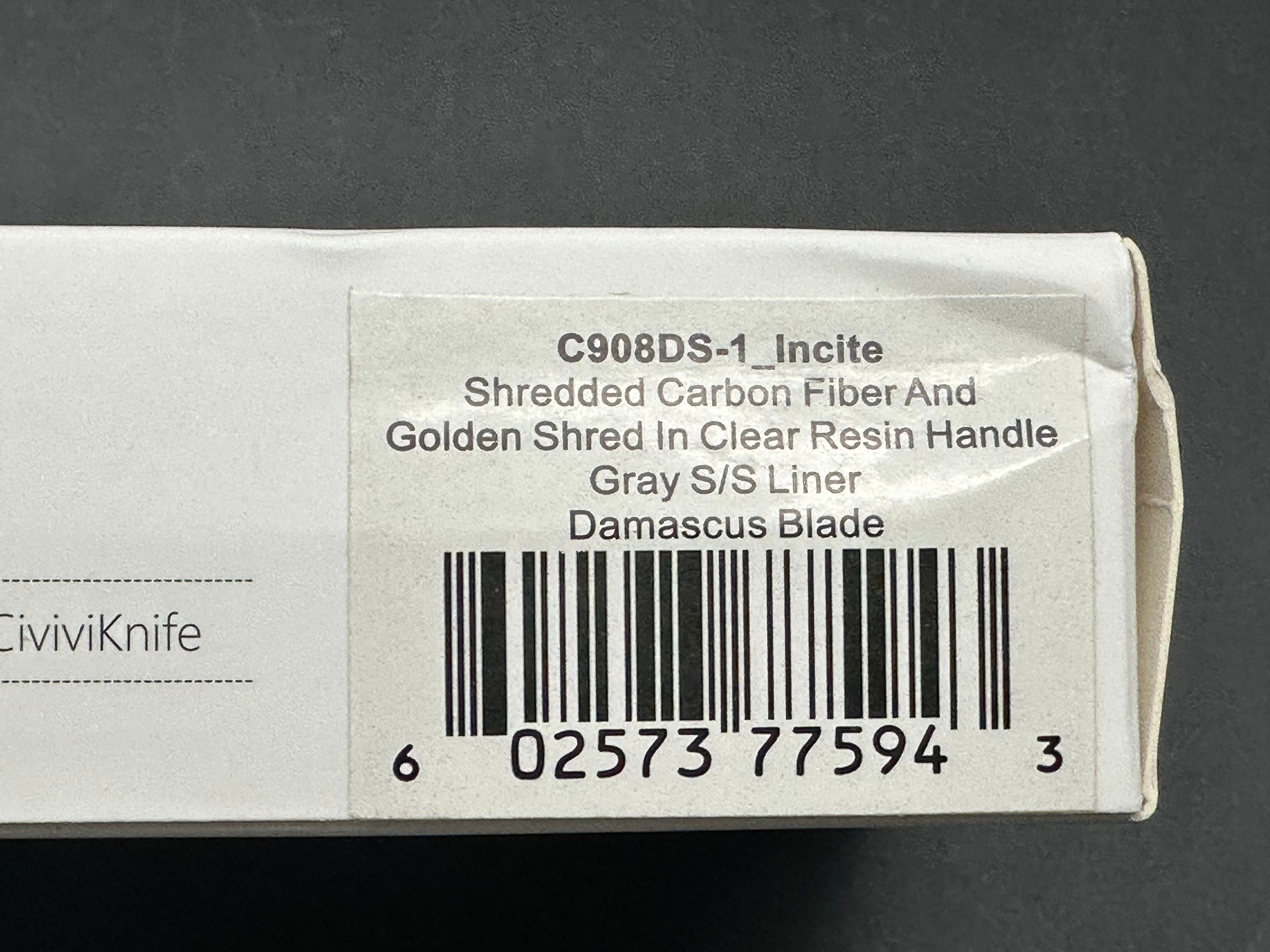 Civivi Incite Shredded Carbon Fiber and Golden Shred in Clear Resin