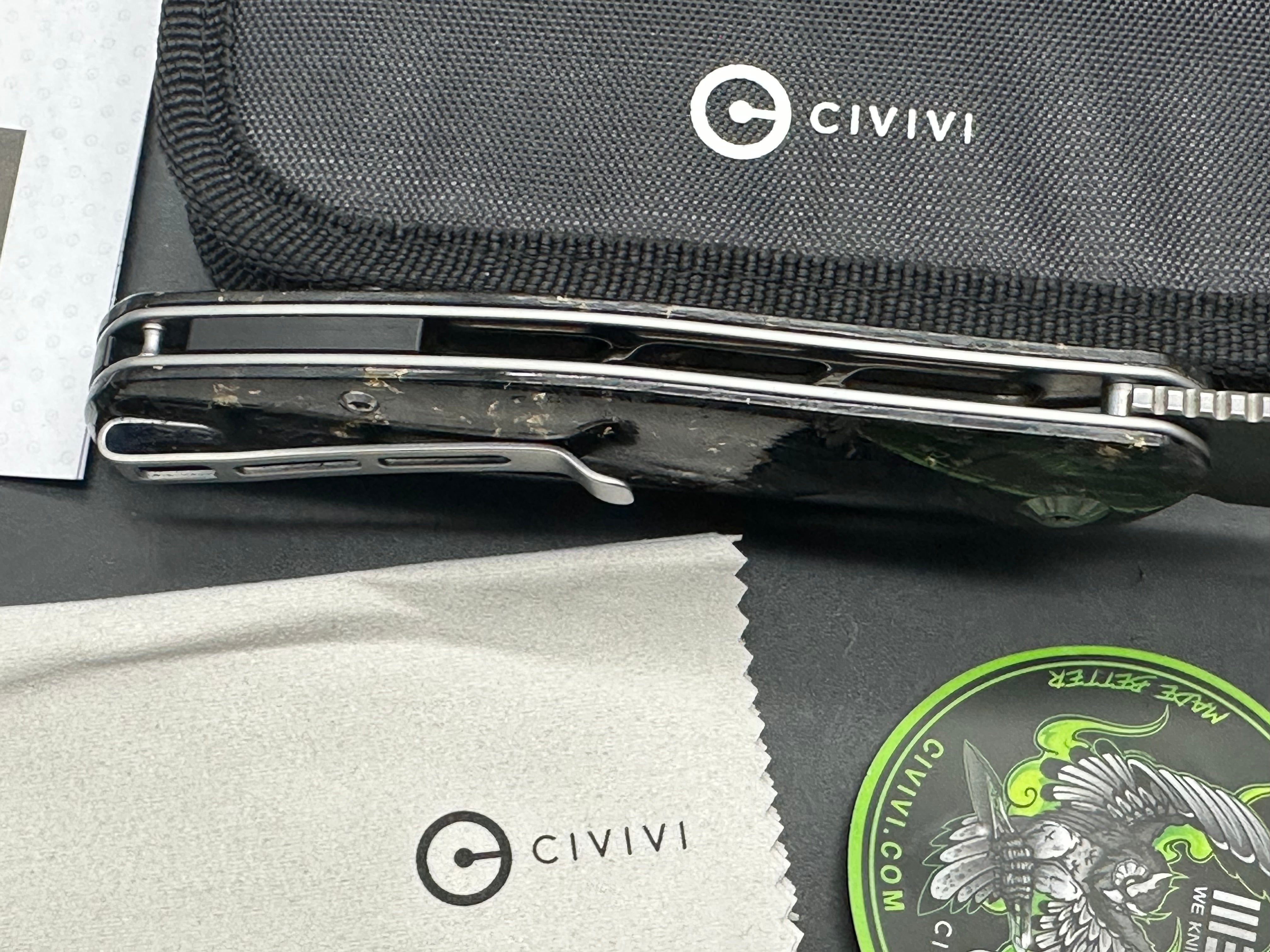 Civivi Incite Shredded Carbon Fiber and Golden Shred in Clear Resin