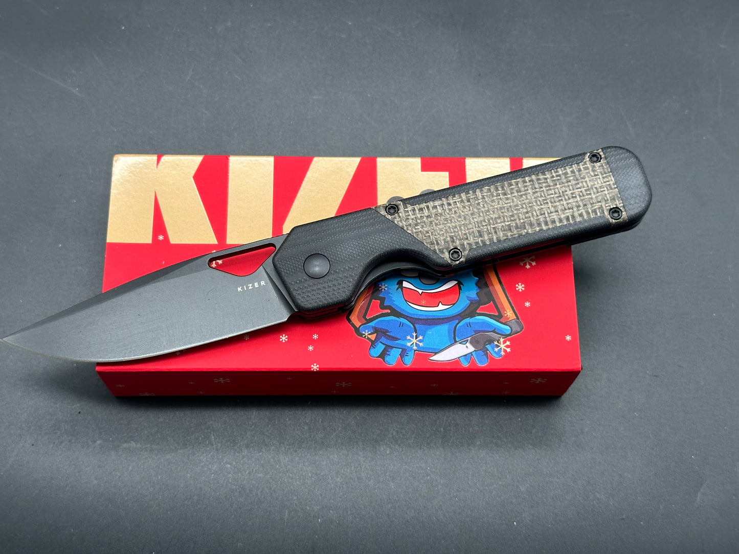 KIZER MILITAW BLACK G10/MICARTA HANDLE NITRO-V PLAIN BLACK BLADE