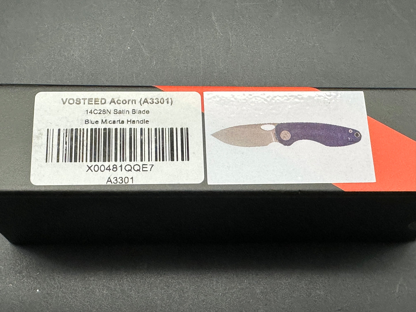 Vosteed Acorn, 2.93" 14C28N Satin Blade with Blue Micarta Handle