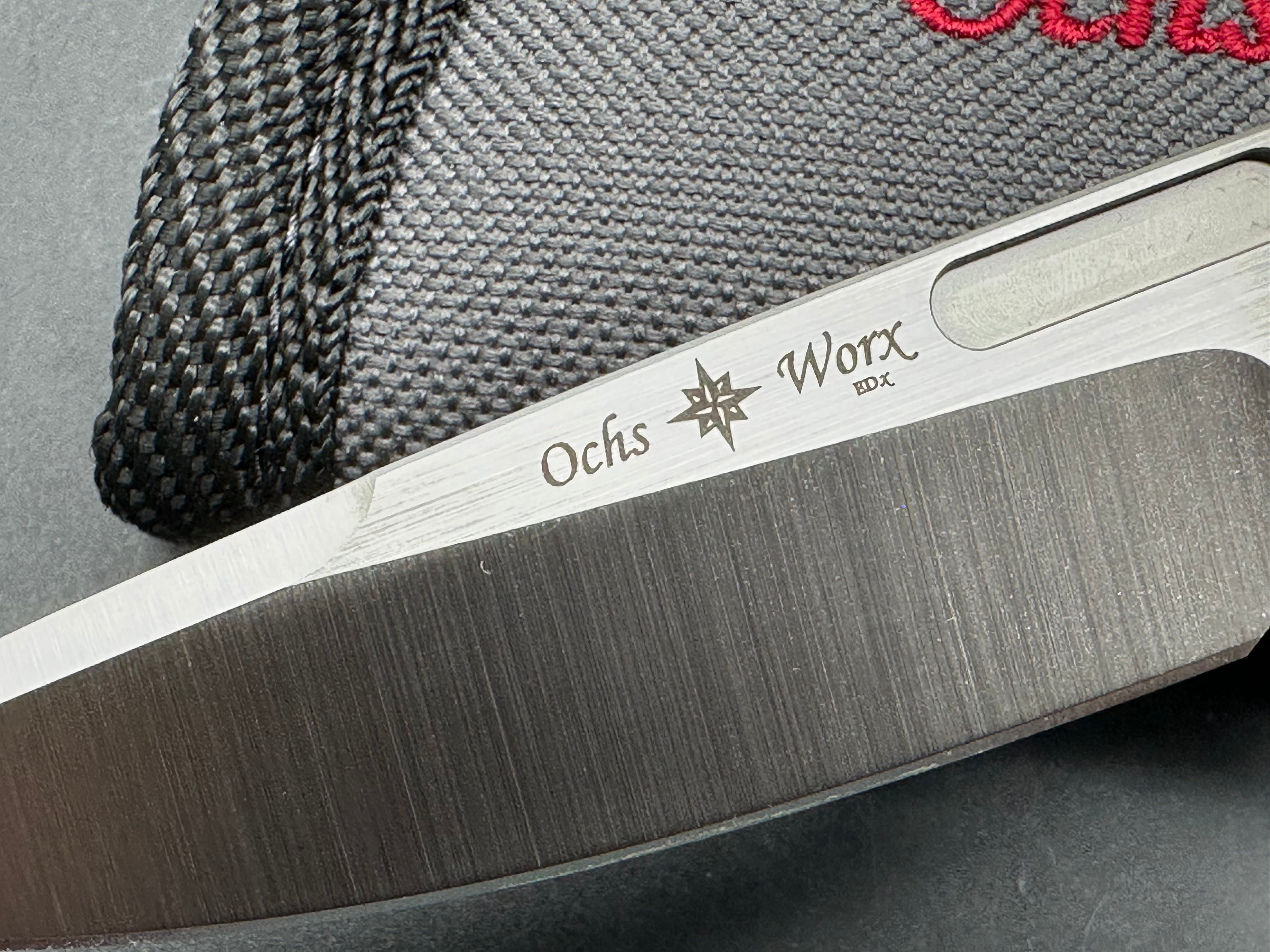 Ochs Worx Osprey EDX. Designed by Eric Ochs, 3.25 inch hollow grind, satin finish Bohler M390 two tone blade