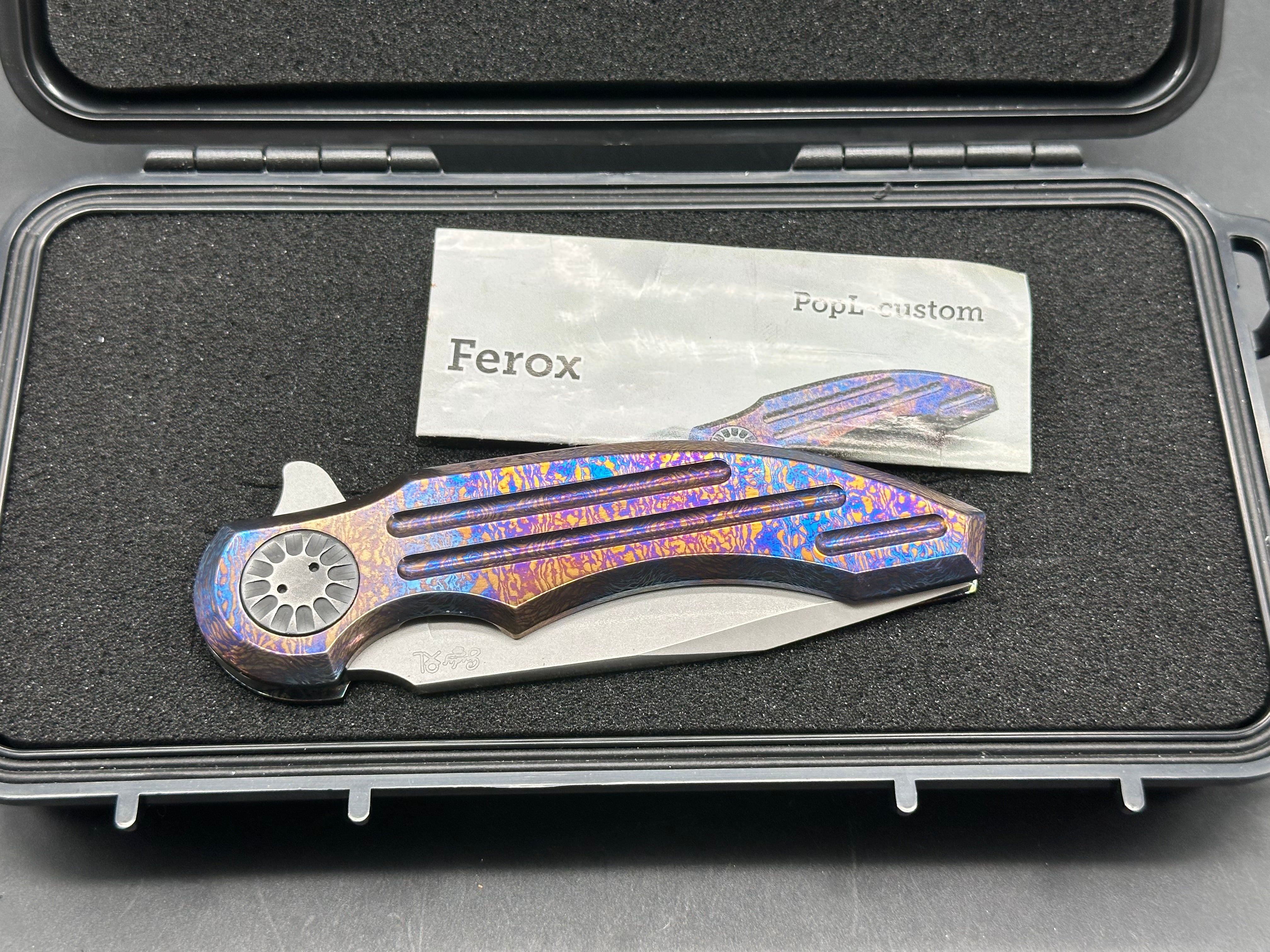 Gudy Van Poppel Ferox 3.5 inch acid washed clip point N360 blade Milled Timascus frame