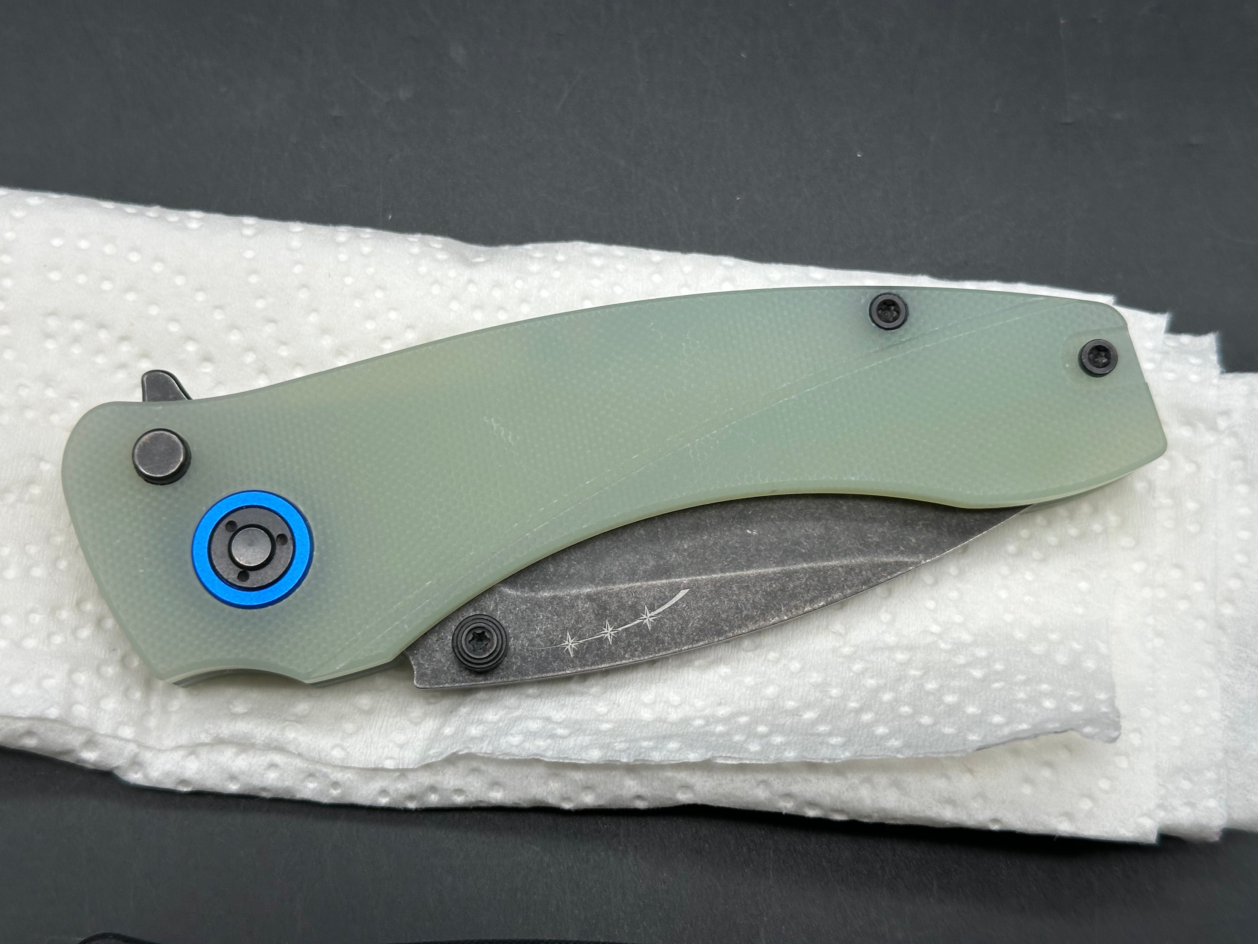 Orion Knives Solaris 14C28N blade / jade G-10 handle