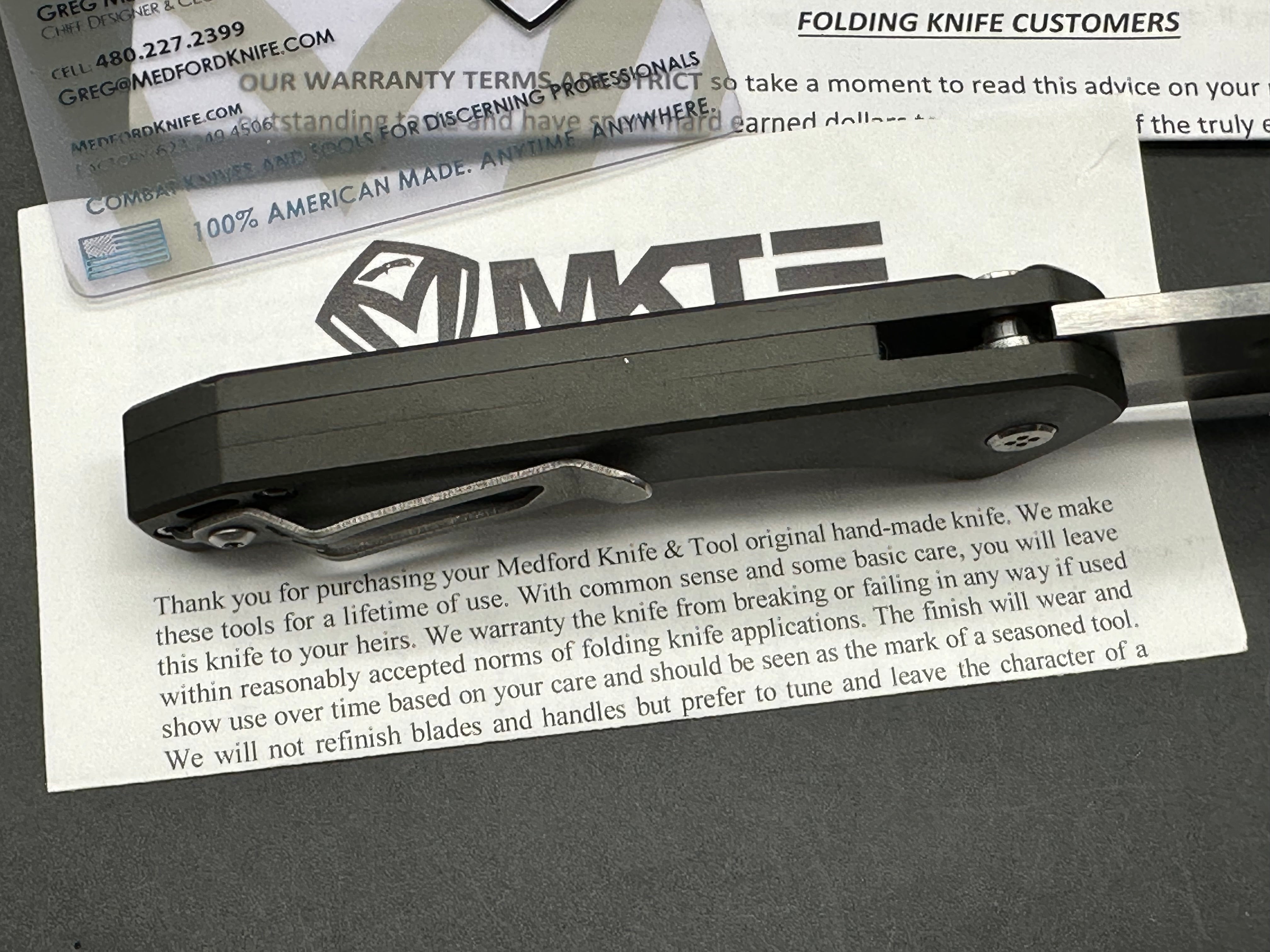 Medford Knife and Tool Praetorian Swift Auto 3.25 inch tumbled, drop point CPM-S35VN blade with large fullers