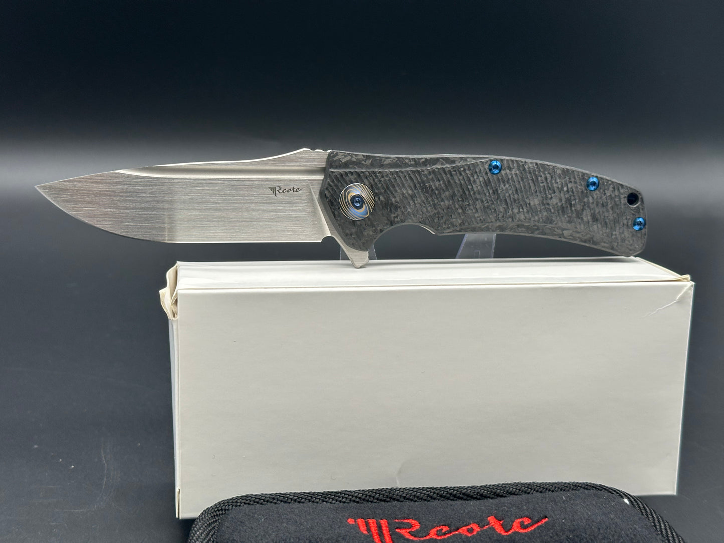 Reate Horizon-D Titanium frame marble CF scale w/real Timascus clip