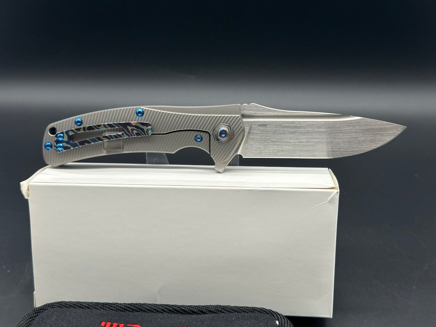 Reate Horizon-D Titanium frame marble CF scale w/real Timascus clip