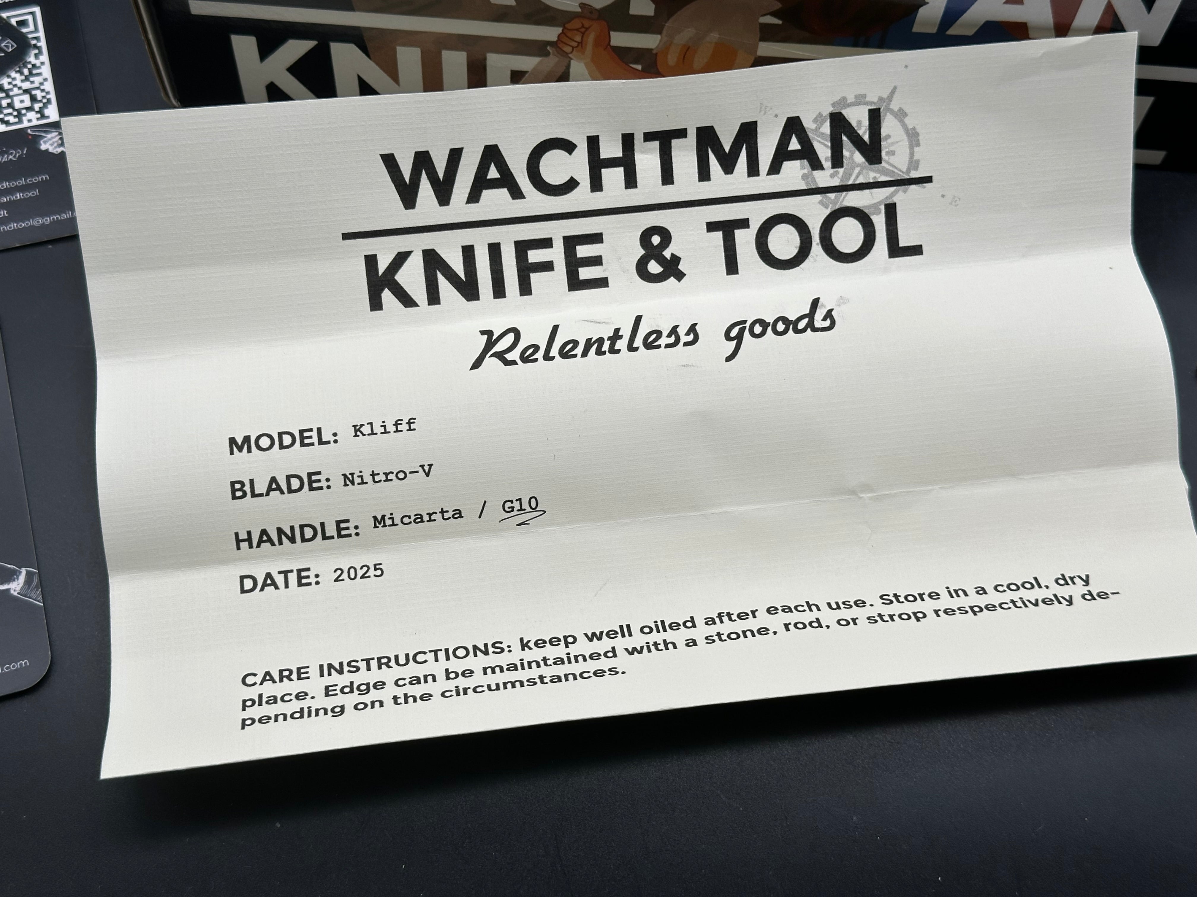 Wachtman Knife and Tool Kliff - Black G-10