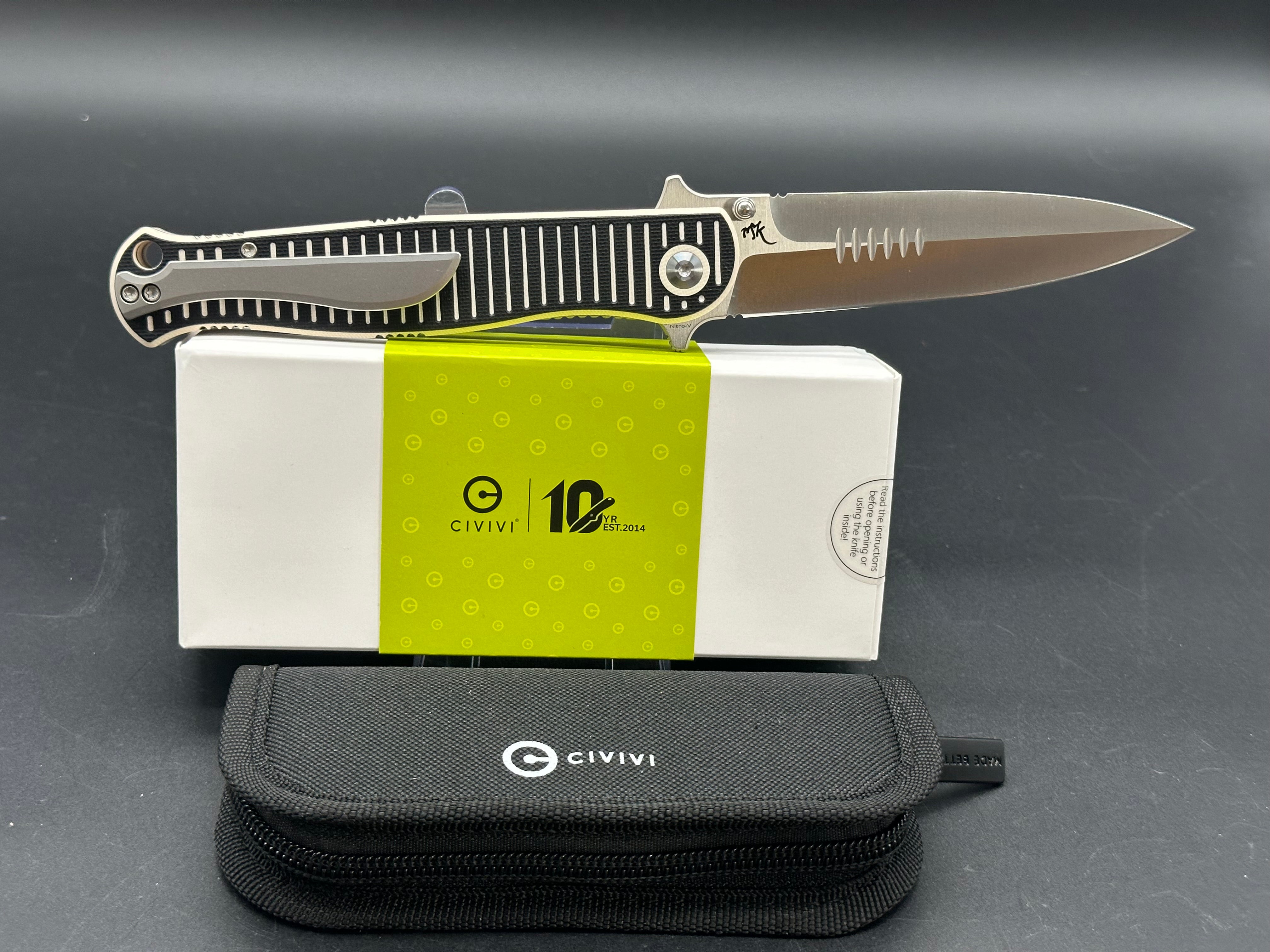 CIVIVI RS71 FOLDING KNIFE OFF WHITE/BLACK G10 HANDLE NITRO-V PLAIN EDGE SATIN FINISH