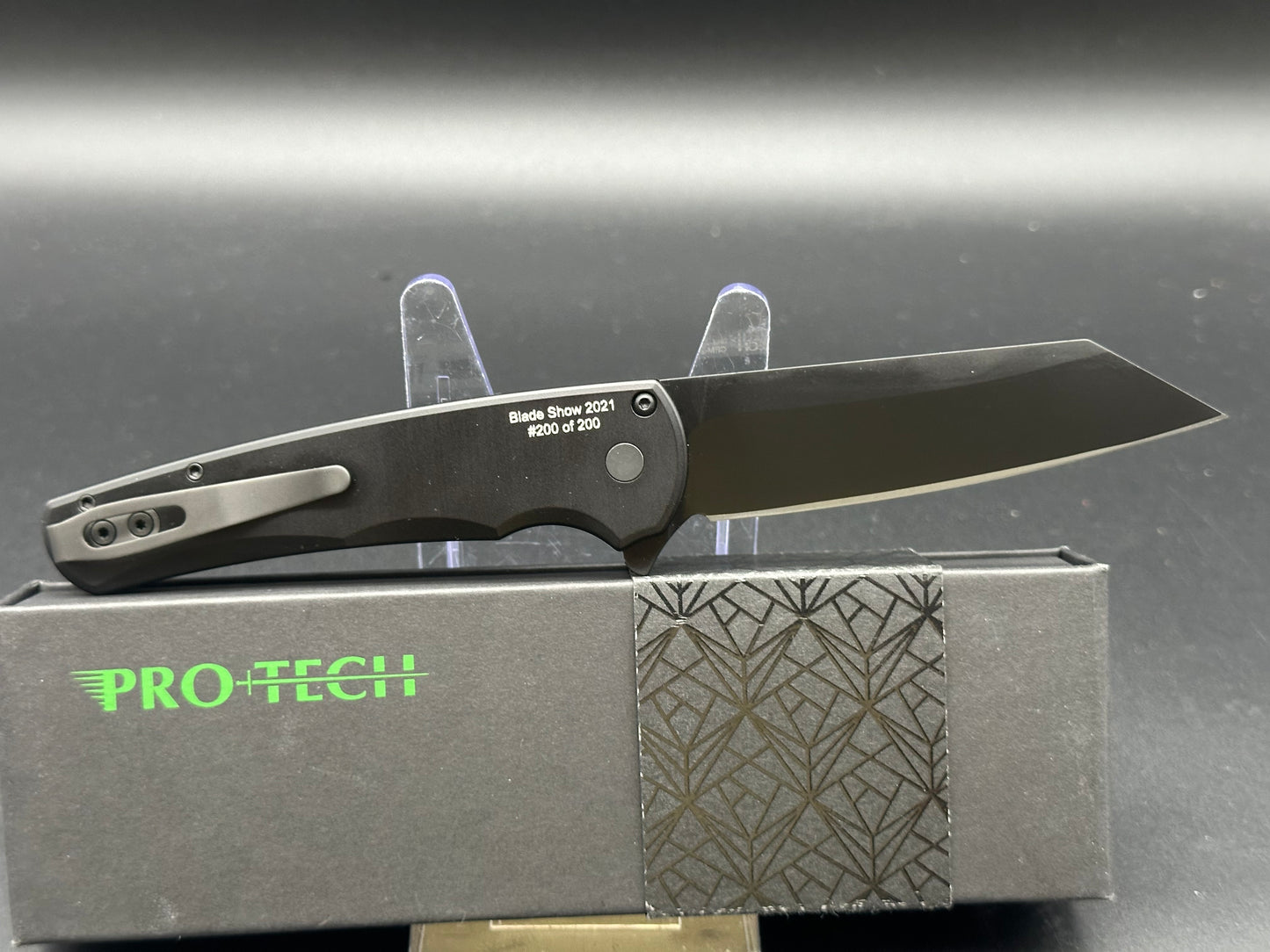 ProTech Malibu Reverse Tanto Flipper Knife Black (3.3" DLC) Blade Show 2021