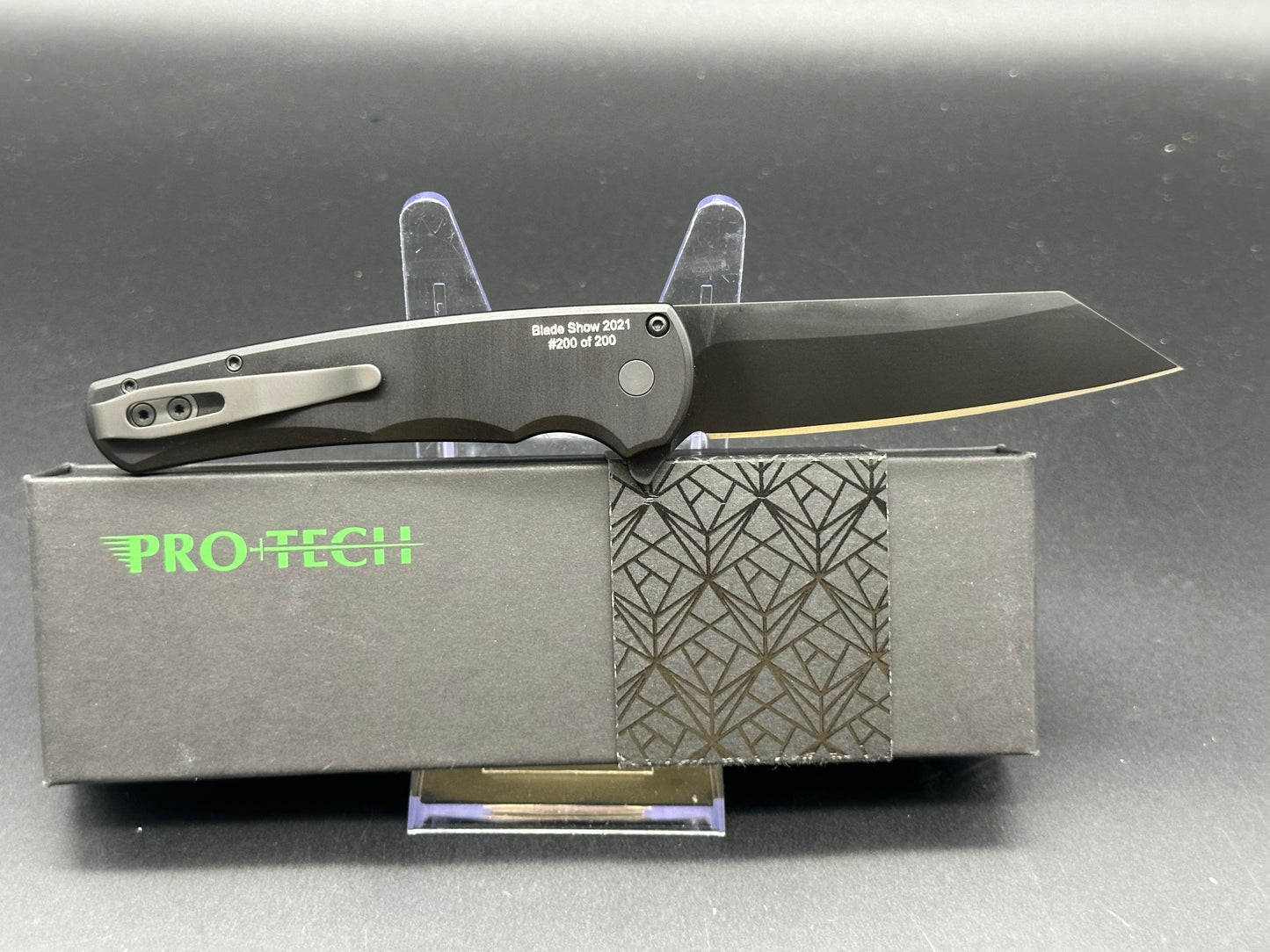 ProTech Malibu Reverse Tanto Flipper Knife Black (3.3" DLC) Blade Show 2021