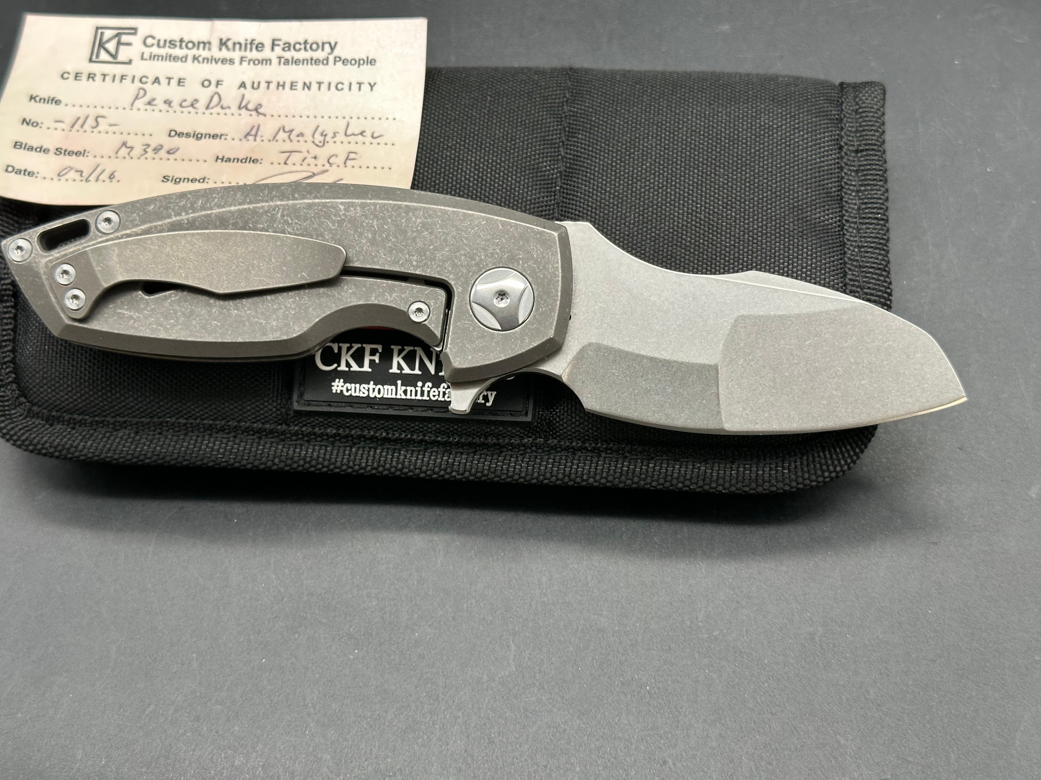 Custom Knife Factory Peace Duke titanium handle w/M390 blade