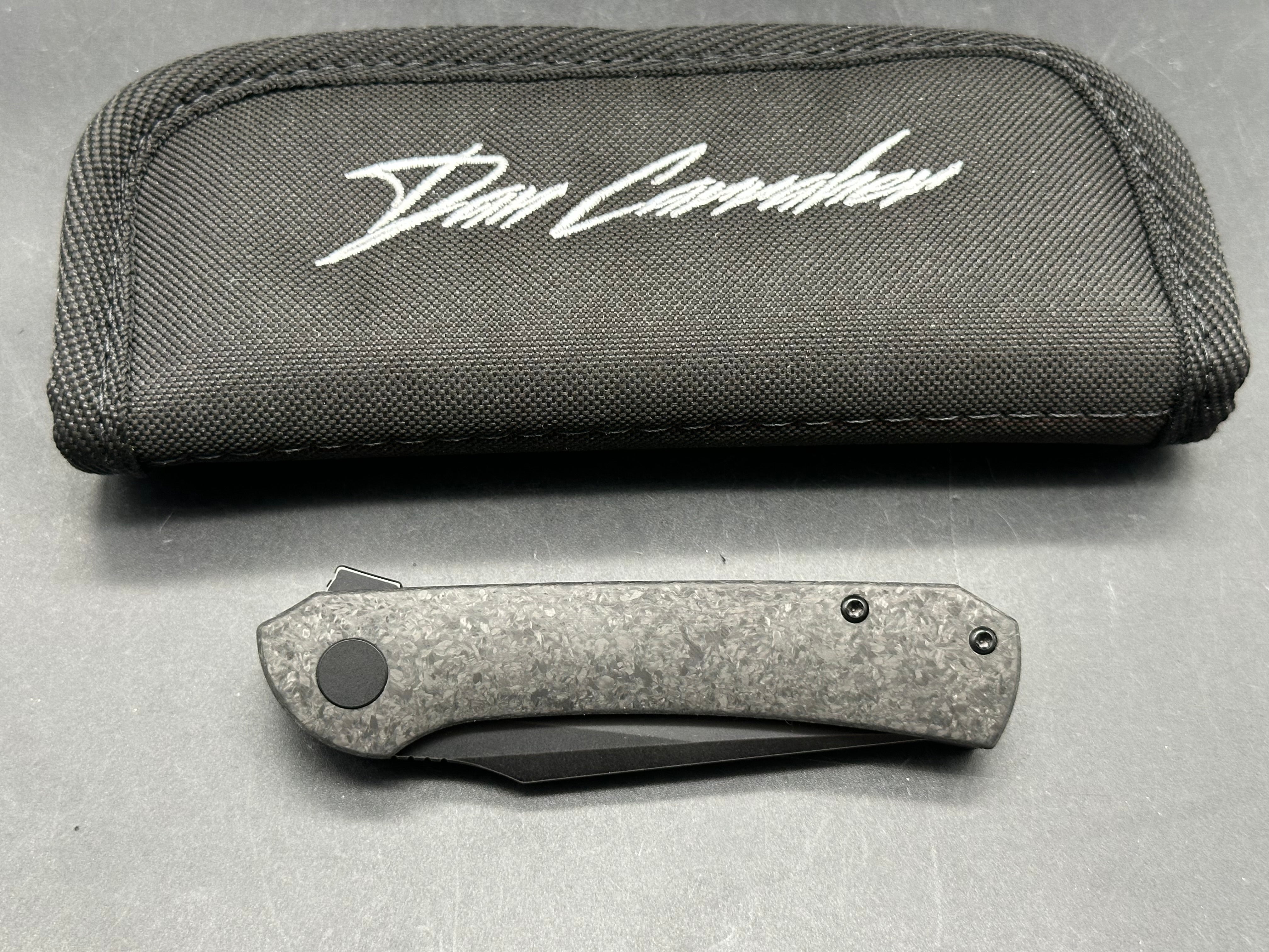 Daniel Carraher Jax 3.3 inch blackwashed PVD Bohler M390 blade. Carbon fiber scales
