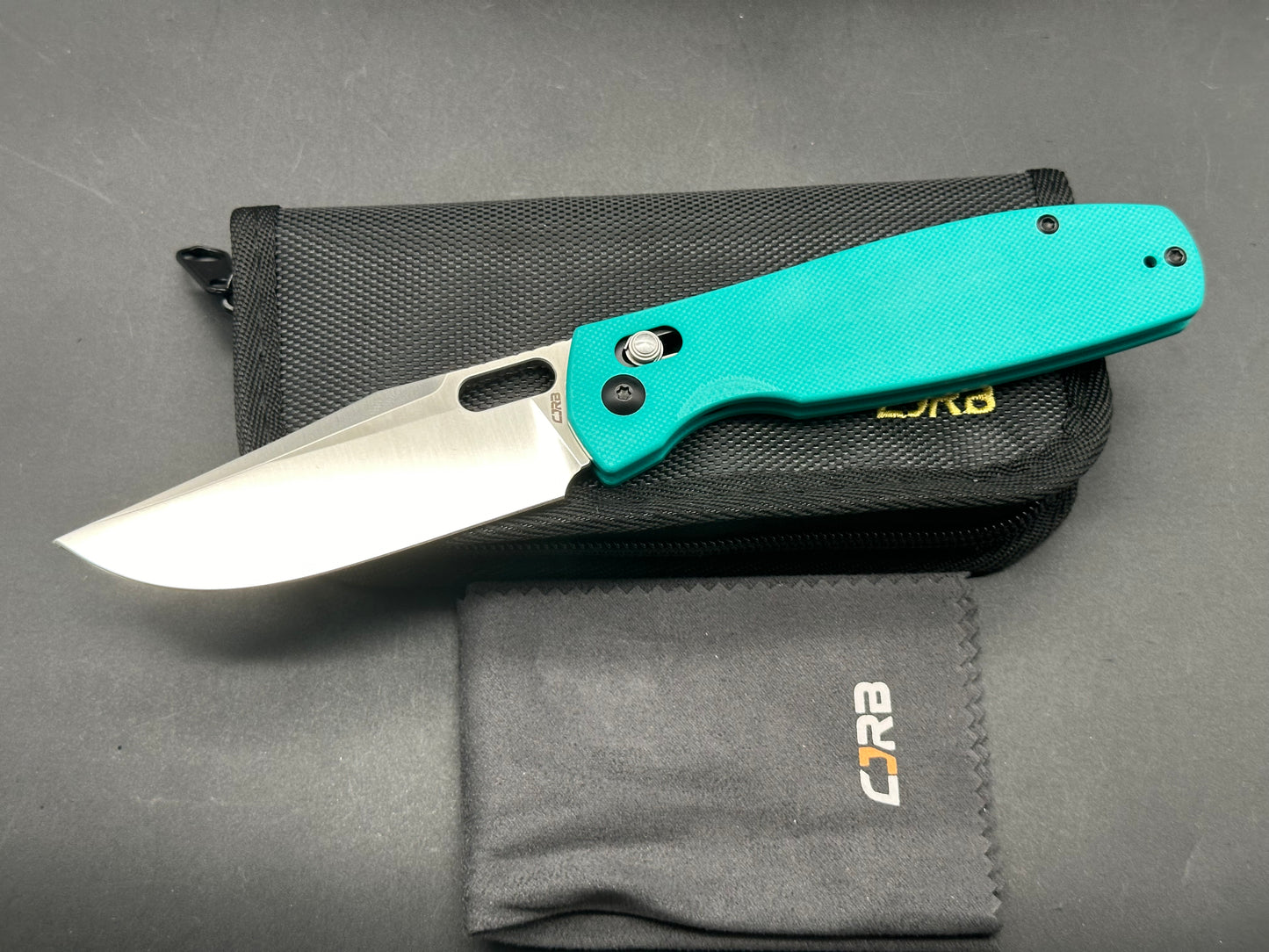 CJRB PRADO FOLDING KNIFE AQUA GREEN G10 HANDLE AR-RPM9 PLAIN EDGE SATIN FINISH