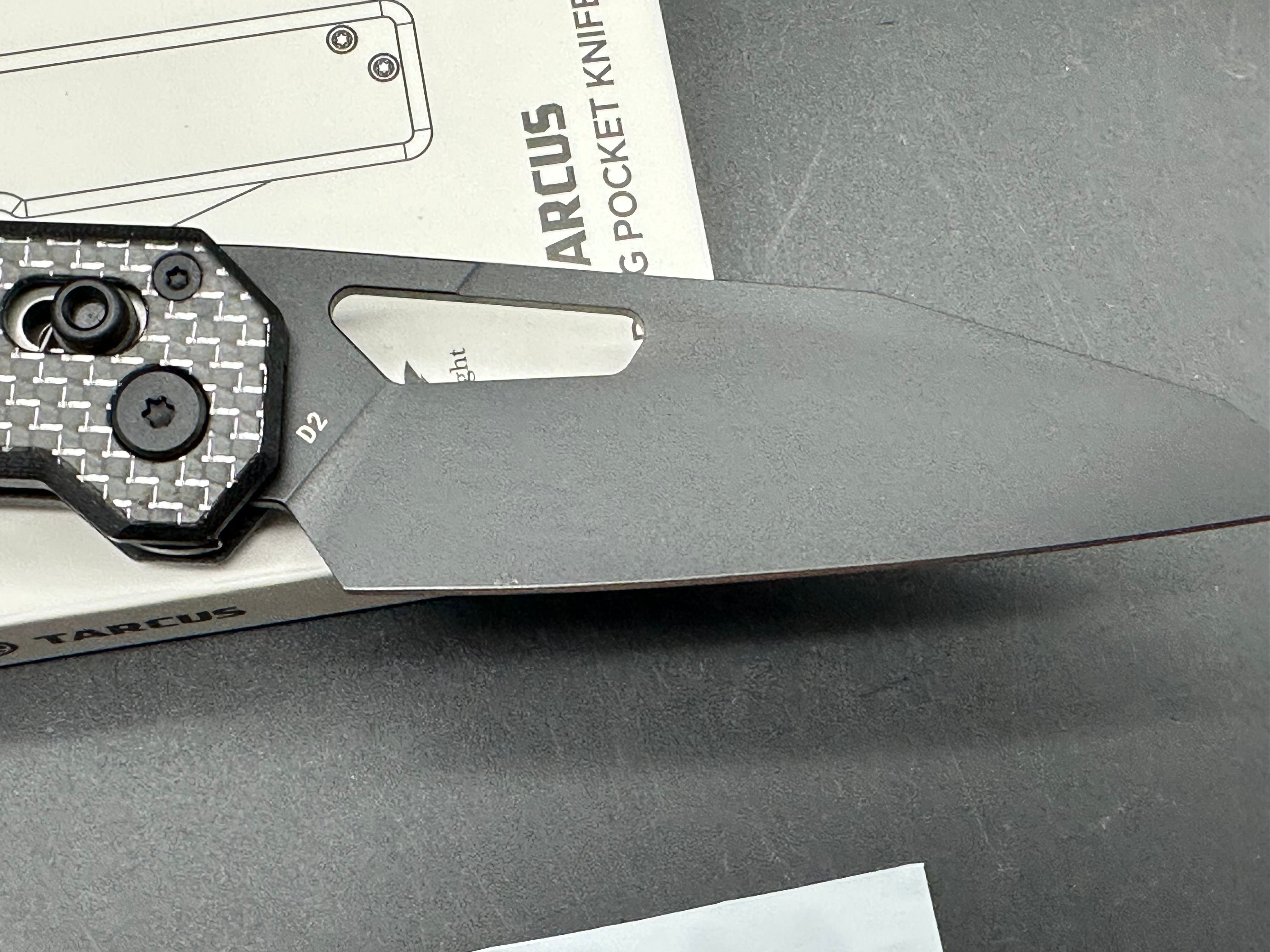 Tacray Tarcus 3.5" D2 DLC Coated Blade with Silver Carbon Fiber and Black G10 Laminate Scales