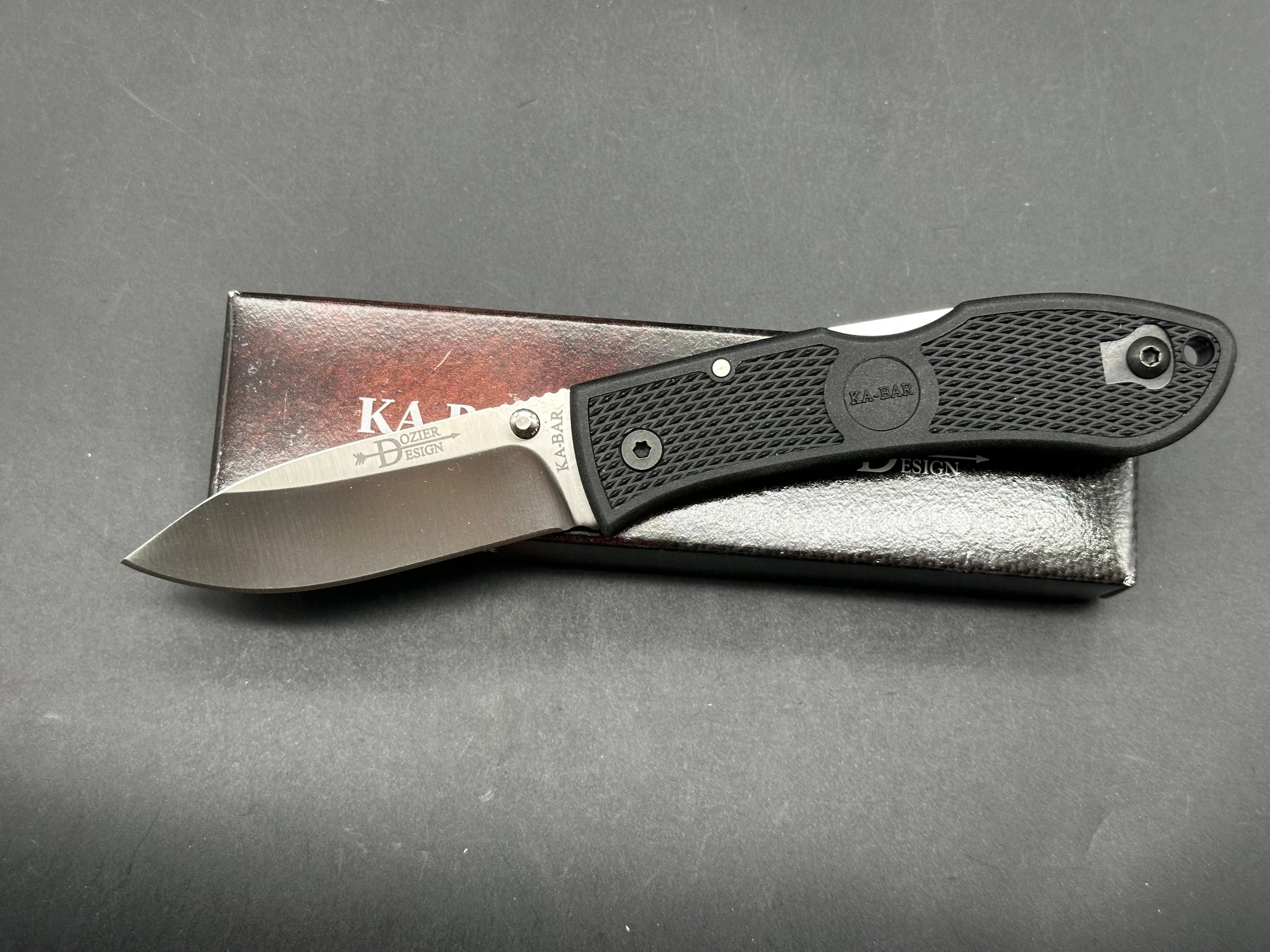 Ka-Bar Dozier Folding Hunter 3" D2 Satin Blade with Black Zytel Scales