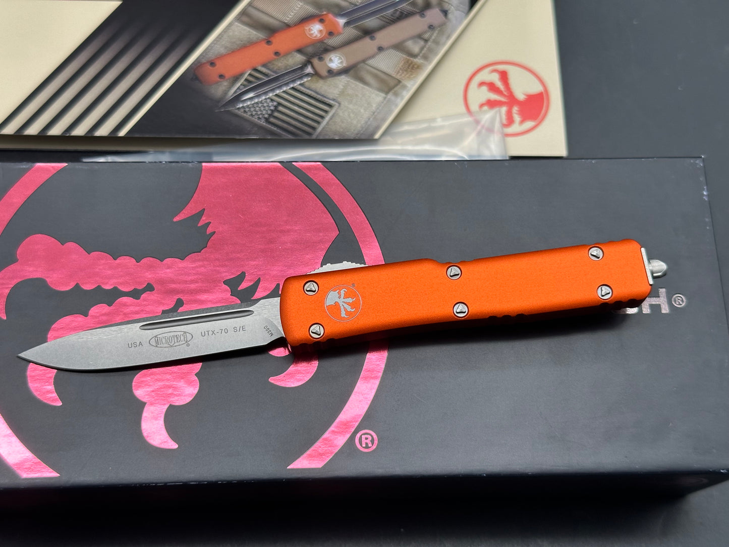 Microtech UTX-70 S/E OTF Automatic Knife Orange (2.4" Stonewash)