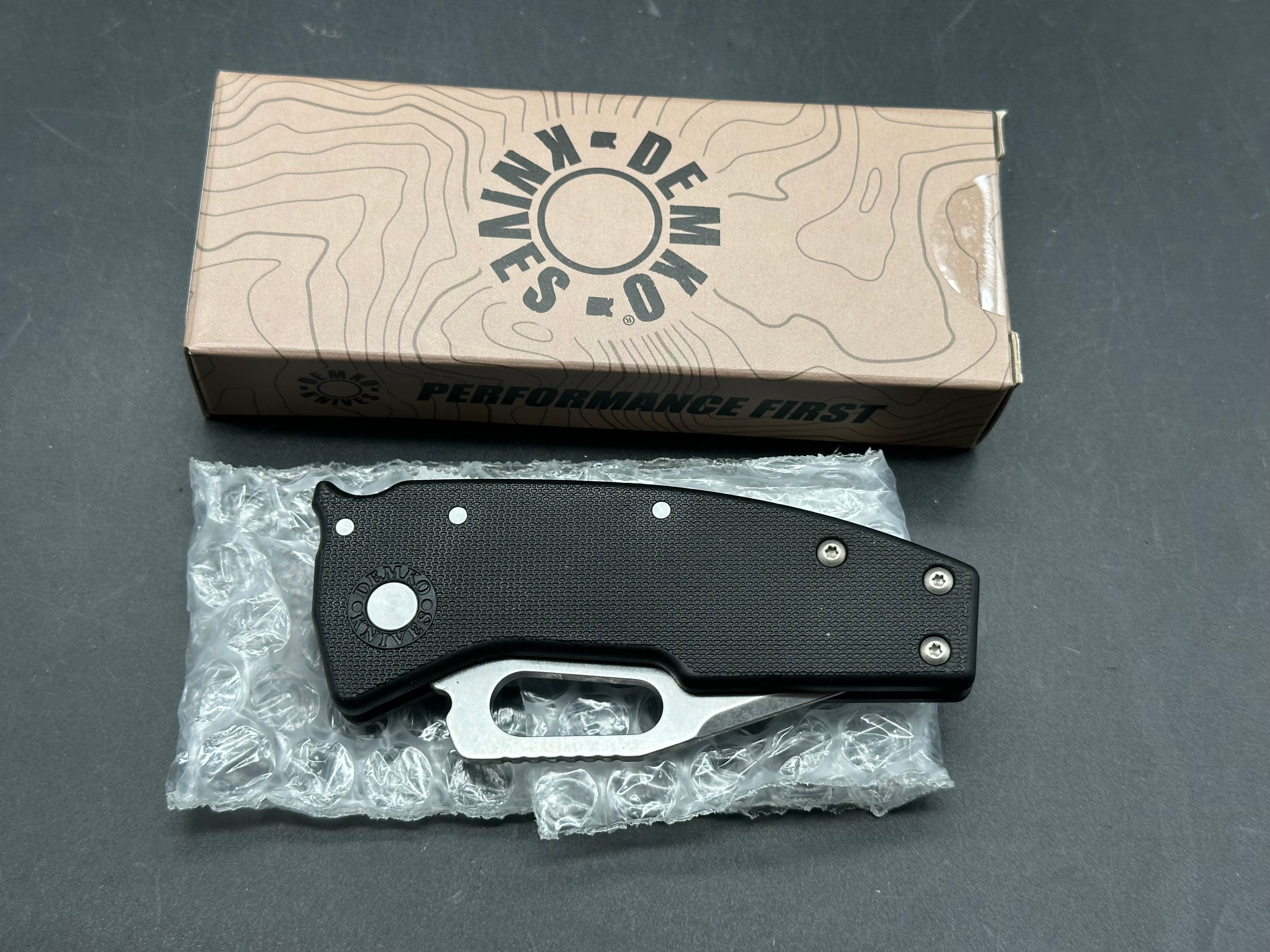Demko Nano Shark 2.13" AUS-10A Stonewash Clip Point Blade with Black GRN Scales and Shark Lock