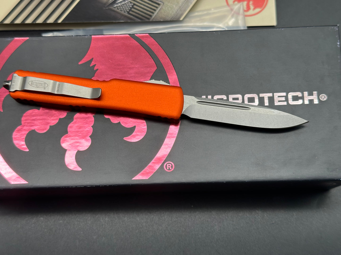 Microtech UTX-70 S/E OTF Automatic Knife Orange (2.4" Stonewash)