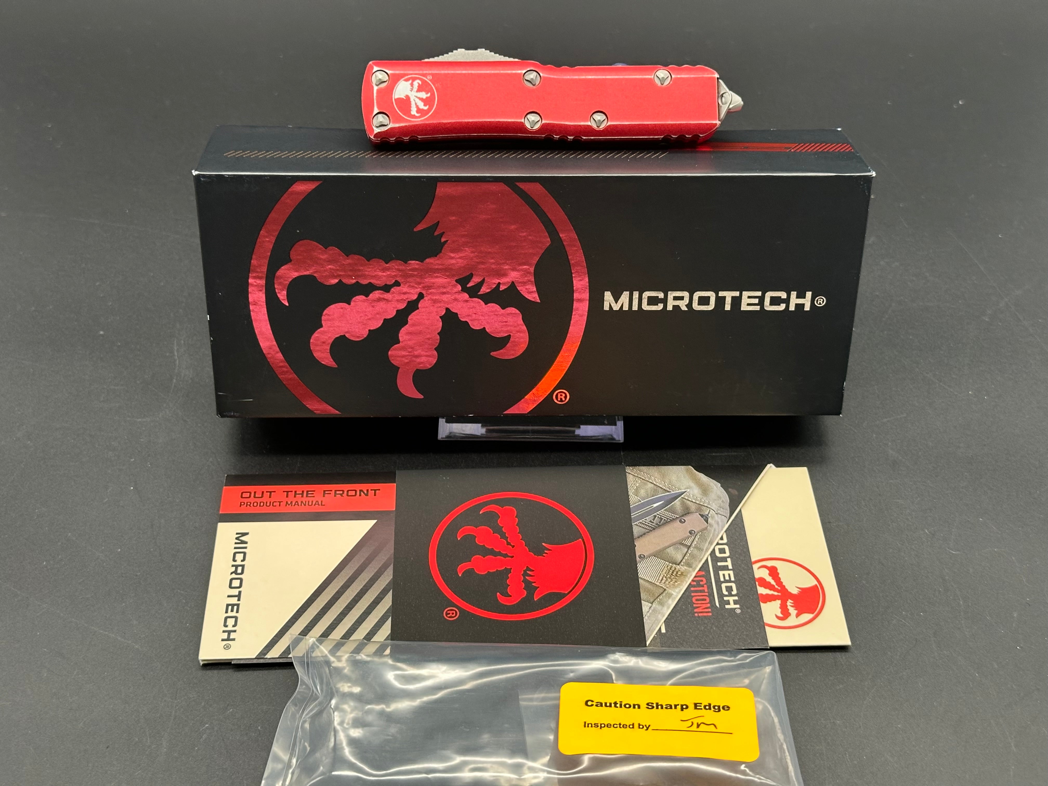 Microtech UTX-85 S/E OTF Automatic Knife Distressed Red Aluminum (3.1" SW)