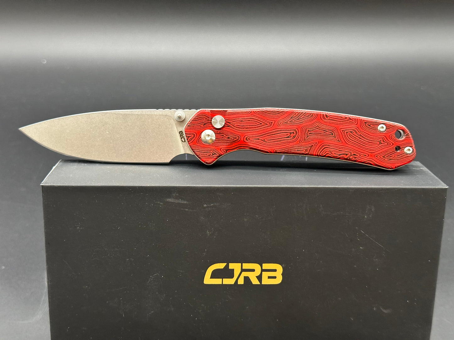 CJRB PYRITE (WMK EXCLUSIVE) BLACK & RED GMASCUS G10 HANDLE AR-RPM9 DROP POINT PLAIN EDGE STONEWASH FINISH