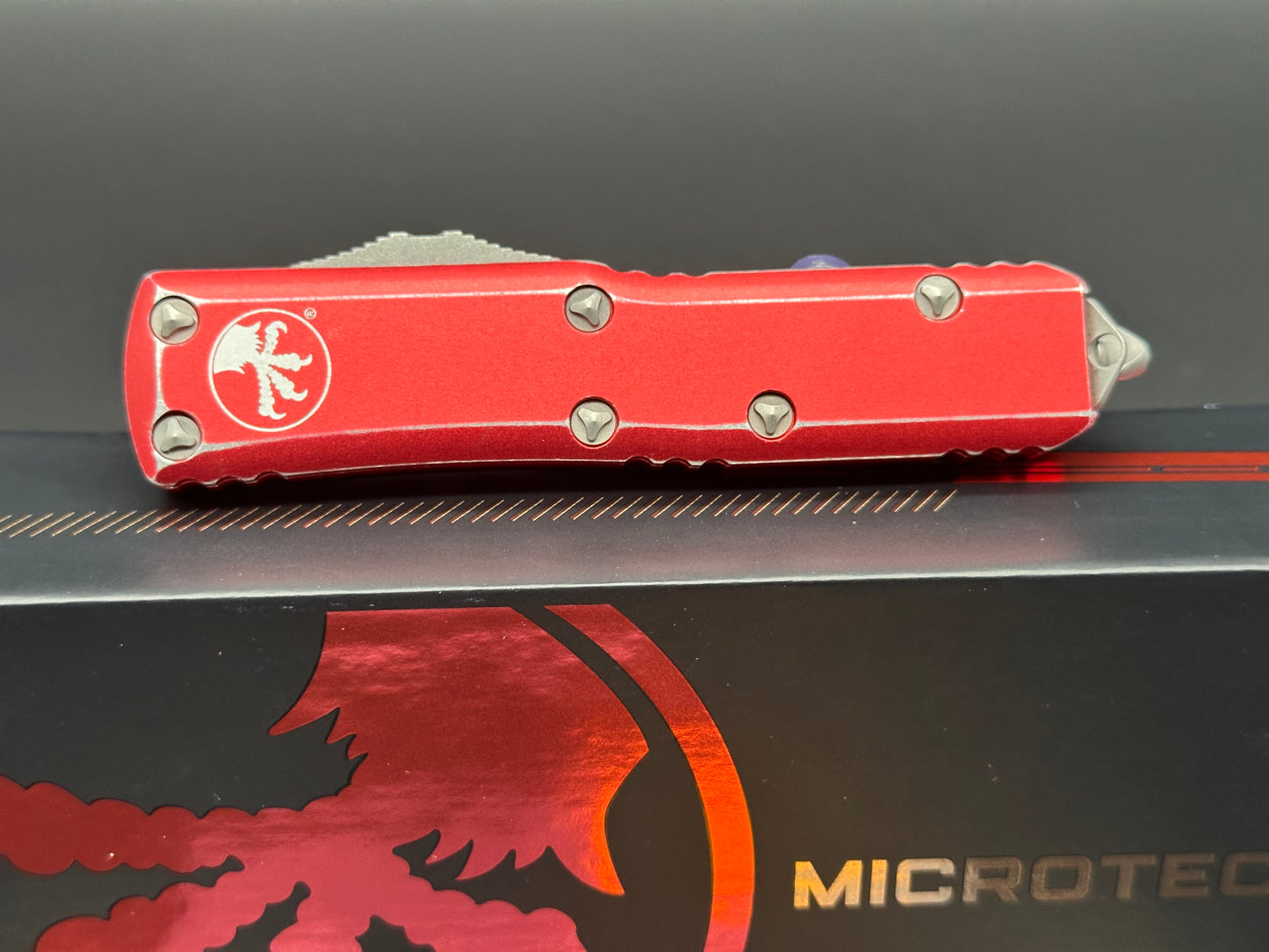 Microtech UTX-85 S/E OTF Automatic Knife Distressed Red Aluminum (3.1" SW)