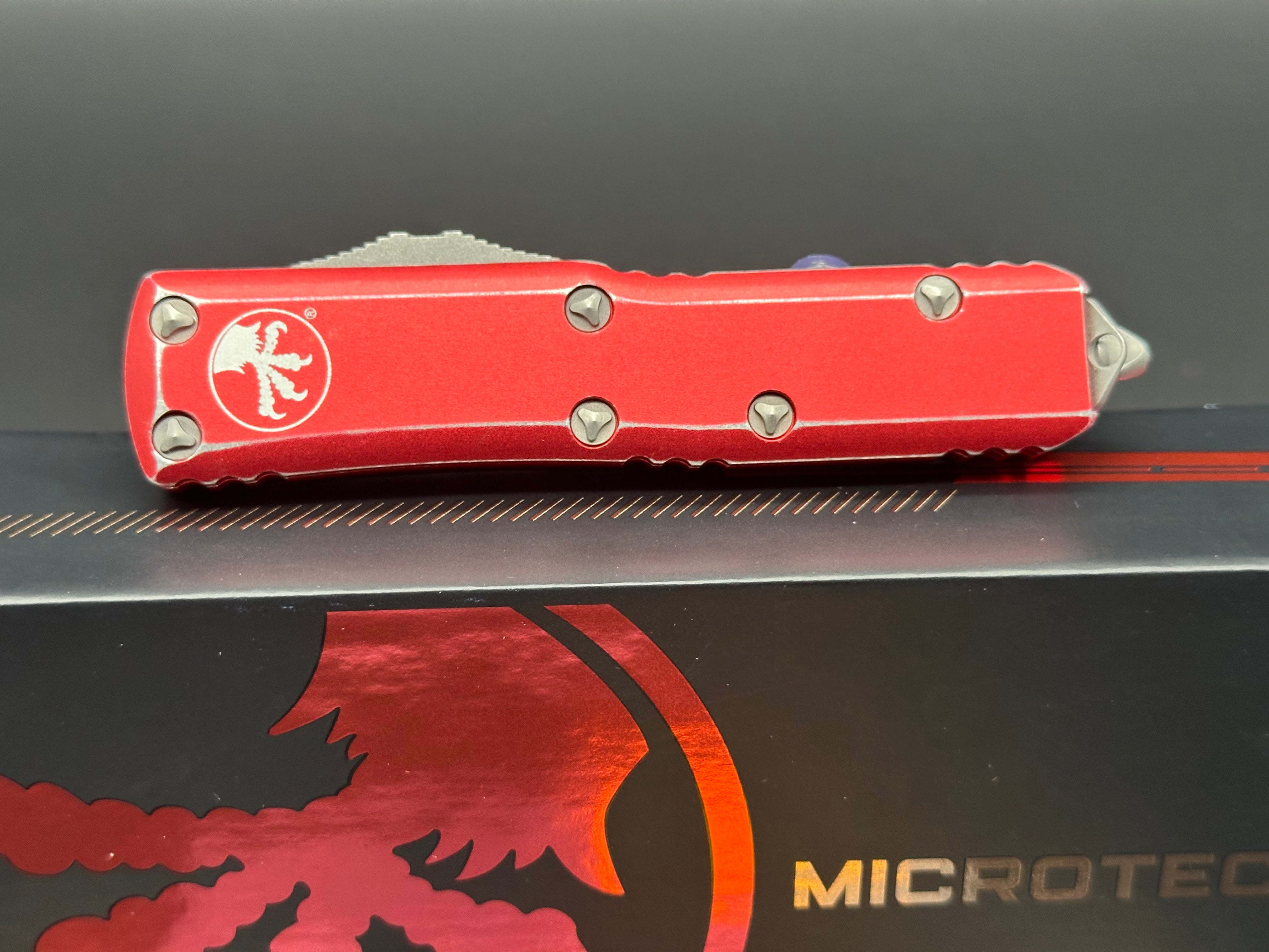 Microtech UTX-85 S/E OTF Automatic Knife Distressed Red Aluminum (3.1" SW)