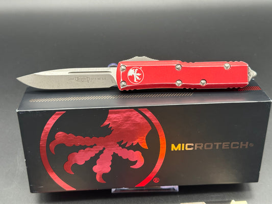 Microtech UTX-85 S/E OTF Automatic Knife Distressed Red Aluminum (3.1" SW)