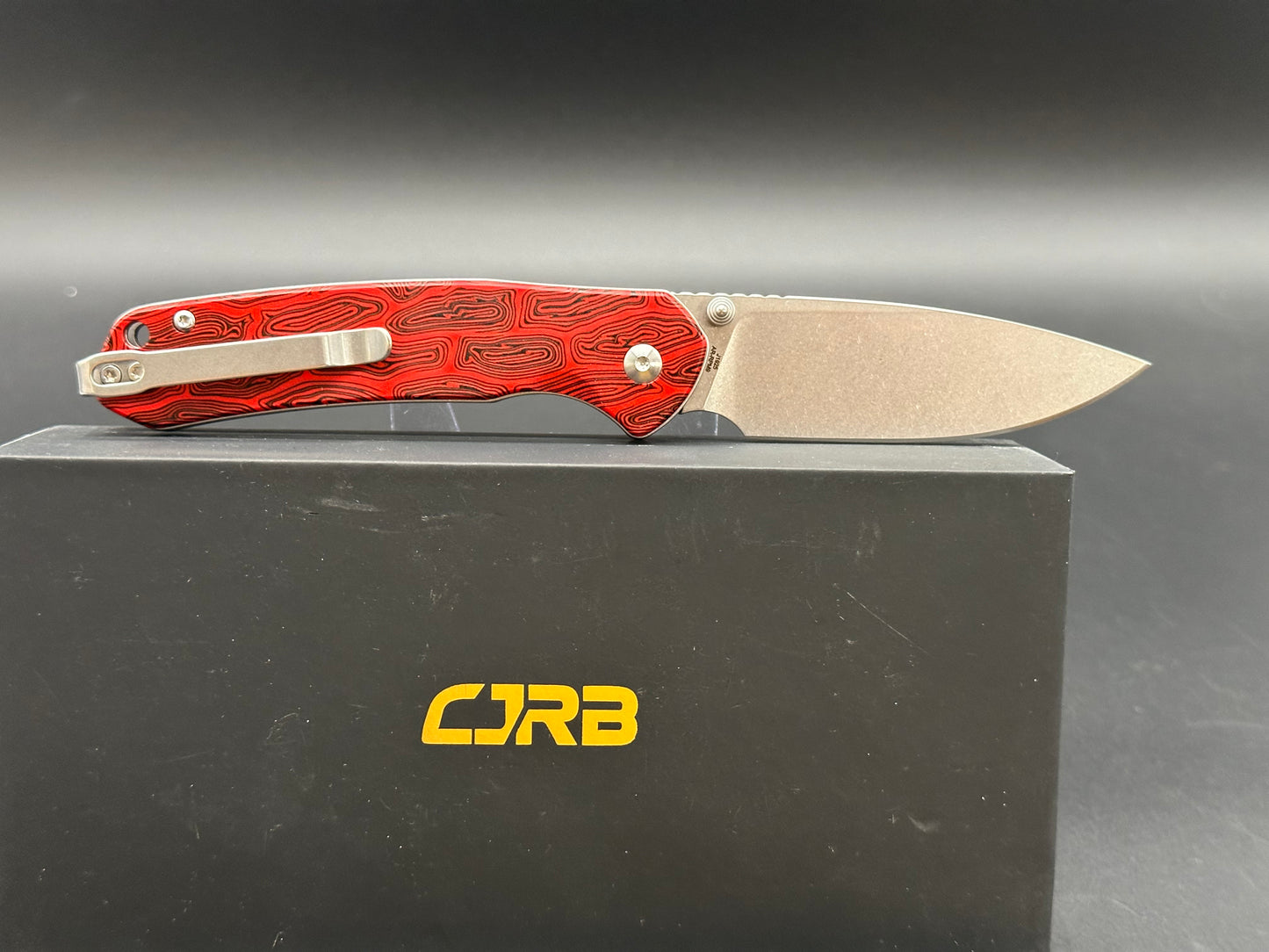 CJRB PYRITE (WMK EXCLUSIVE) BLACK & RED GMASCUS G10 HANDLE AR-RPM9 DROP POINT PLAIN EDGE STONEWASH FINISH