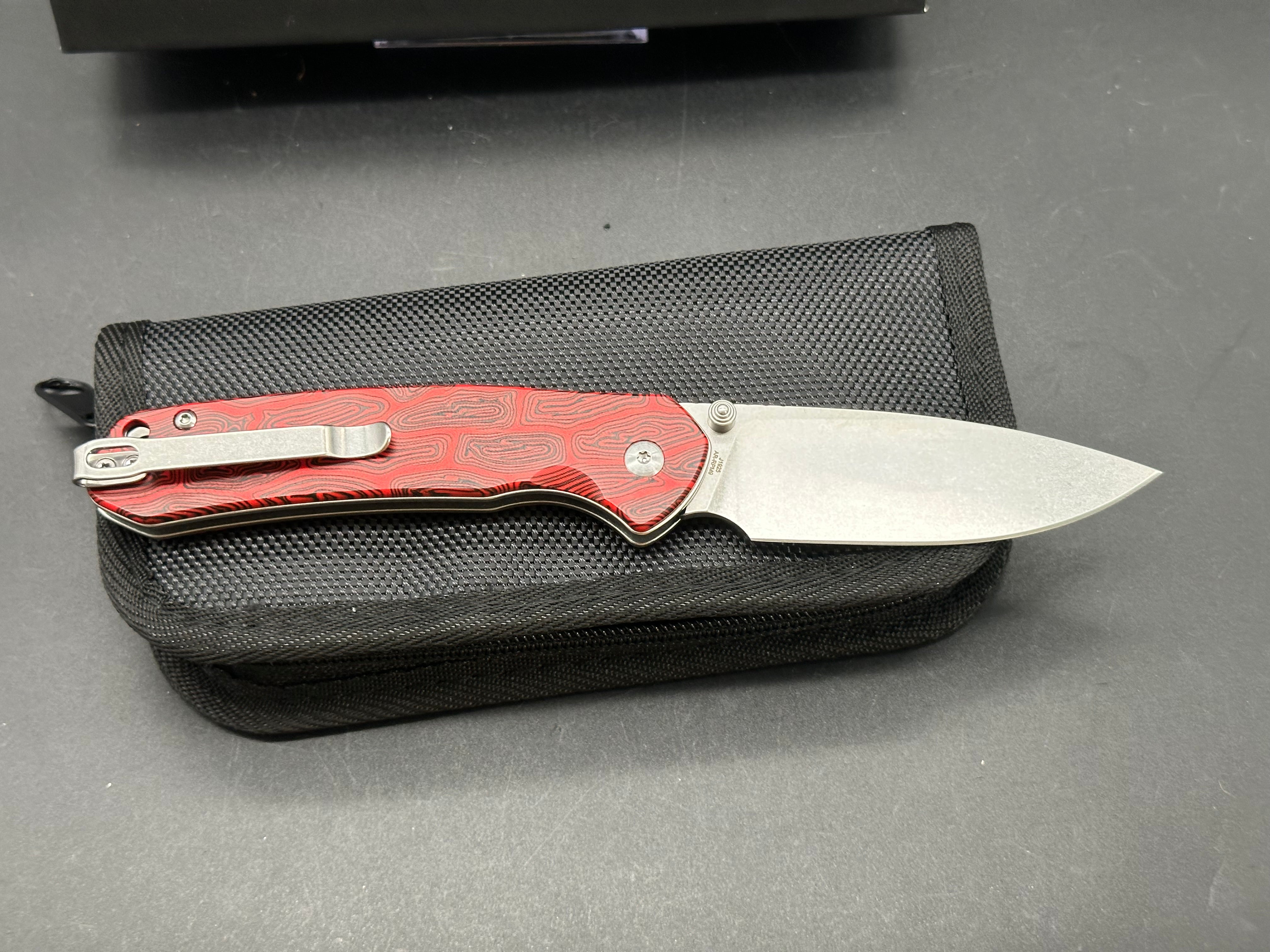 CJRB PYRITE (WMK EXCLUSIVE) BLACK & RED GMASCUS G10 HANDLE AR-RPM9 DROP POINT PLAIN EDGE STONEWASH FINISH