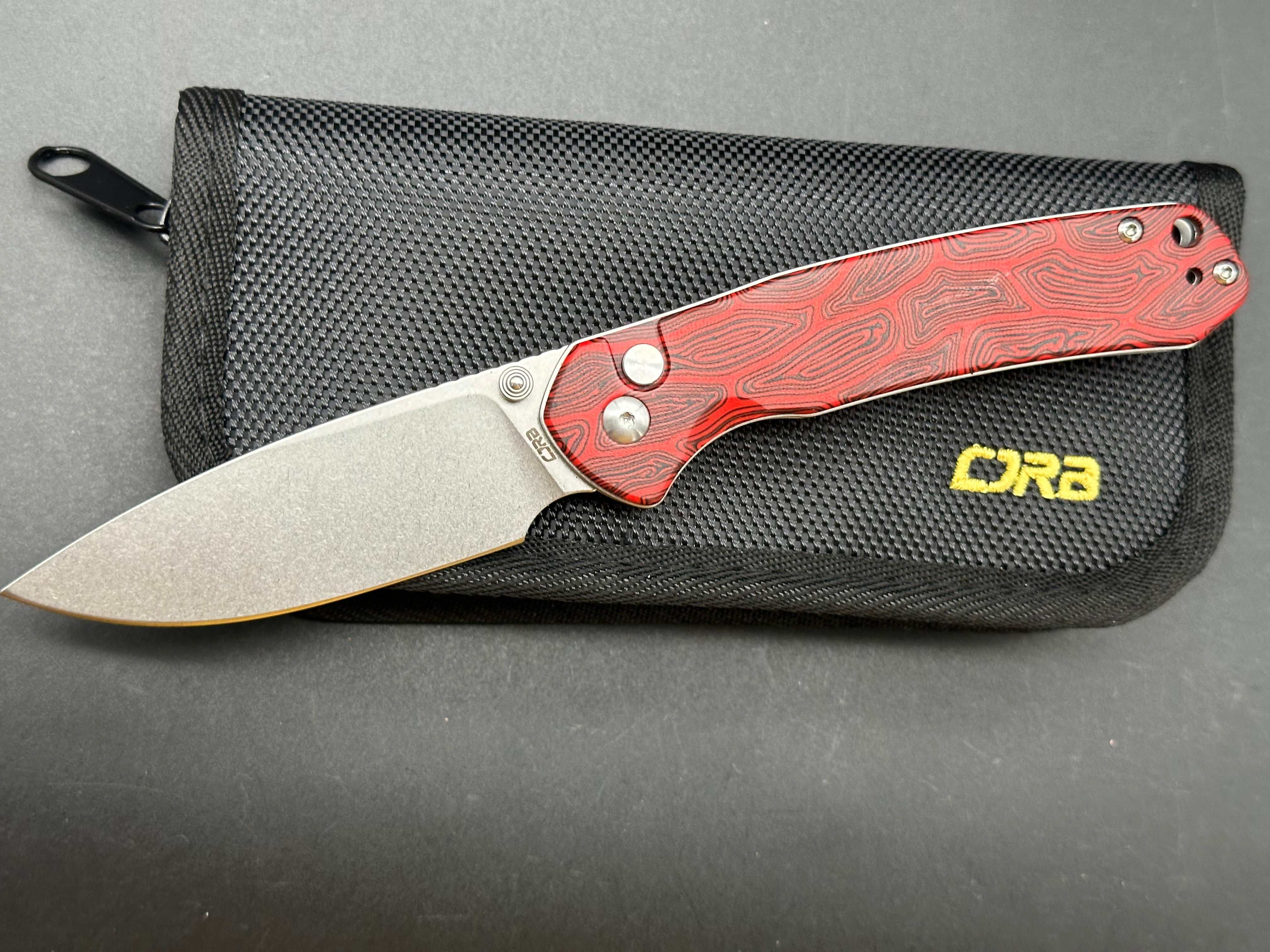 CJRB PYRITE (WMK EXCLUSIVE) BLACK & RED GMASCUS G10 HANDLE AR-RPM9 DROP POINT PLAIN EDGE STONEWASH FINISH