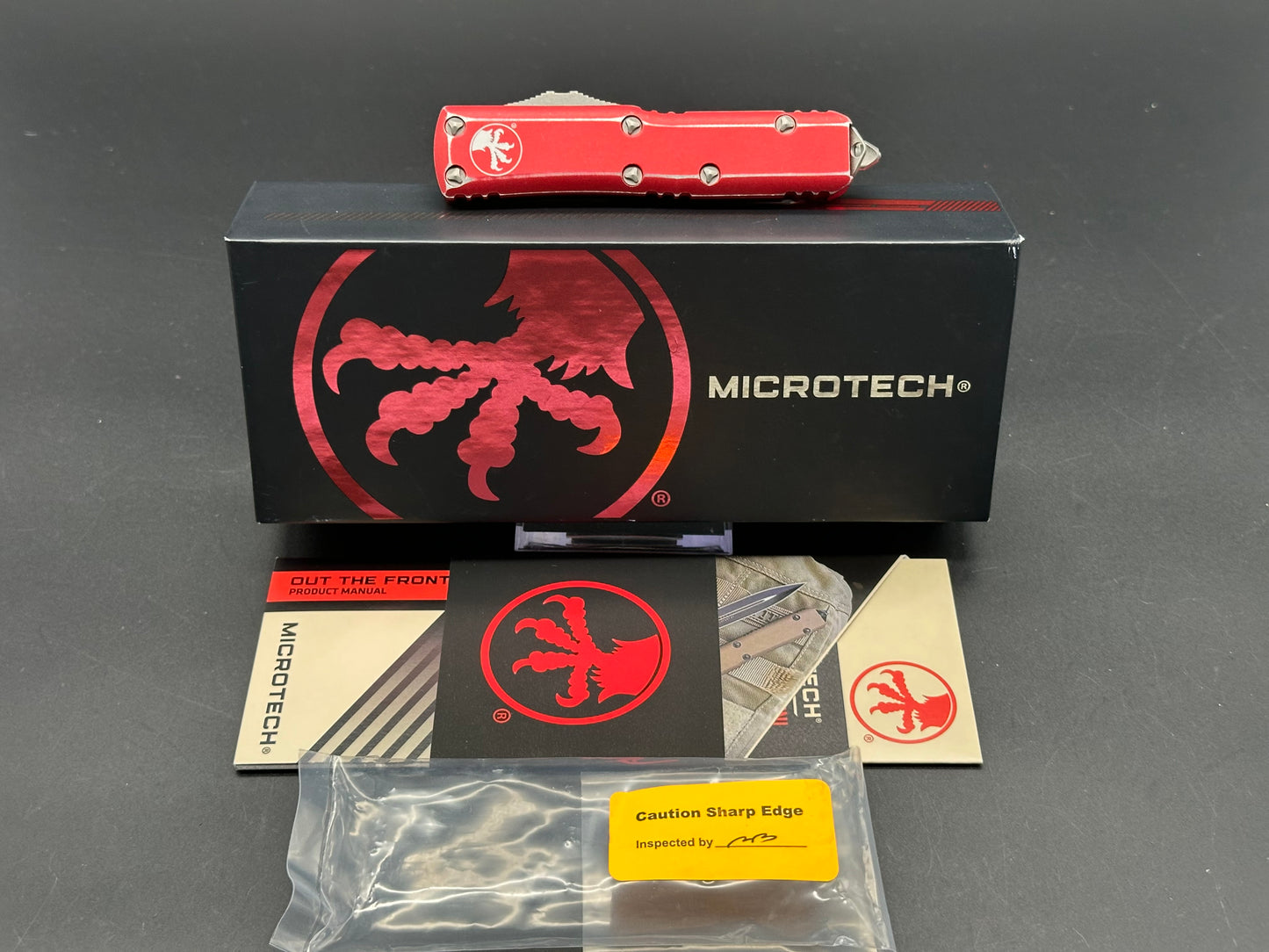 Microtech UTX-85 S/E OTF Automatic Knife Distressed Red Aluminum (3.1" SW)