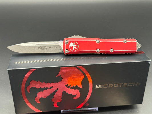 Microtech UTX-85 S/E OTF Automatic Knife Distressed Red Aluminum (3.1" SW)