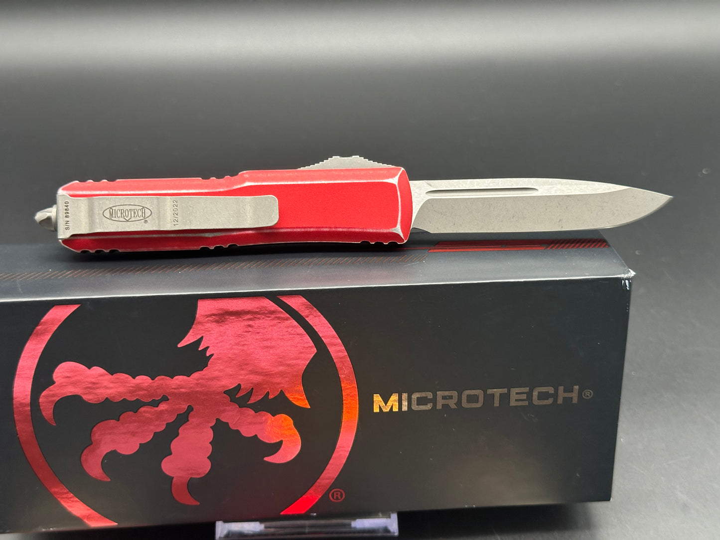 Microtech UTX-85 S/E OTF Automatic Knife Distressed Red Aluminum (3.1" SW)