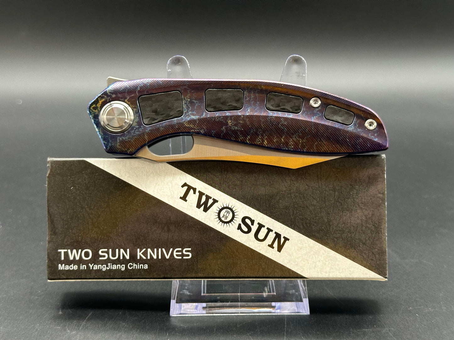 TWOSUN TS306-M390-COLOR FOLDING KNIFE COLOR TITANIUM HANDLE PLAIN EDGE M390 STEEL