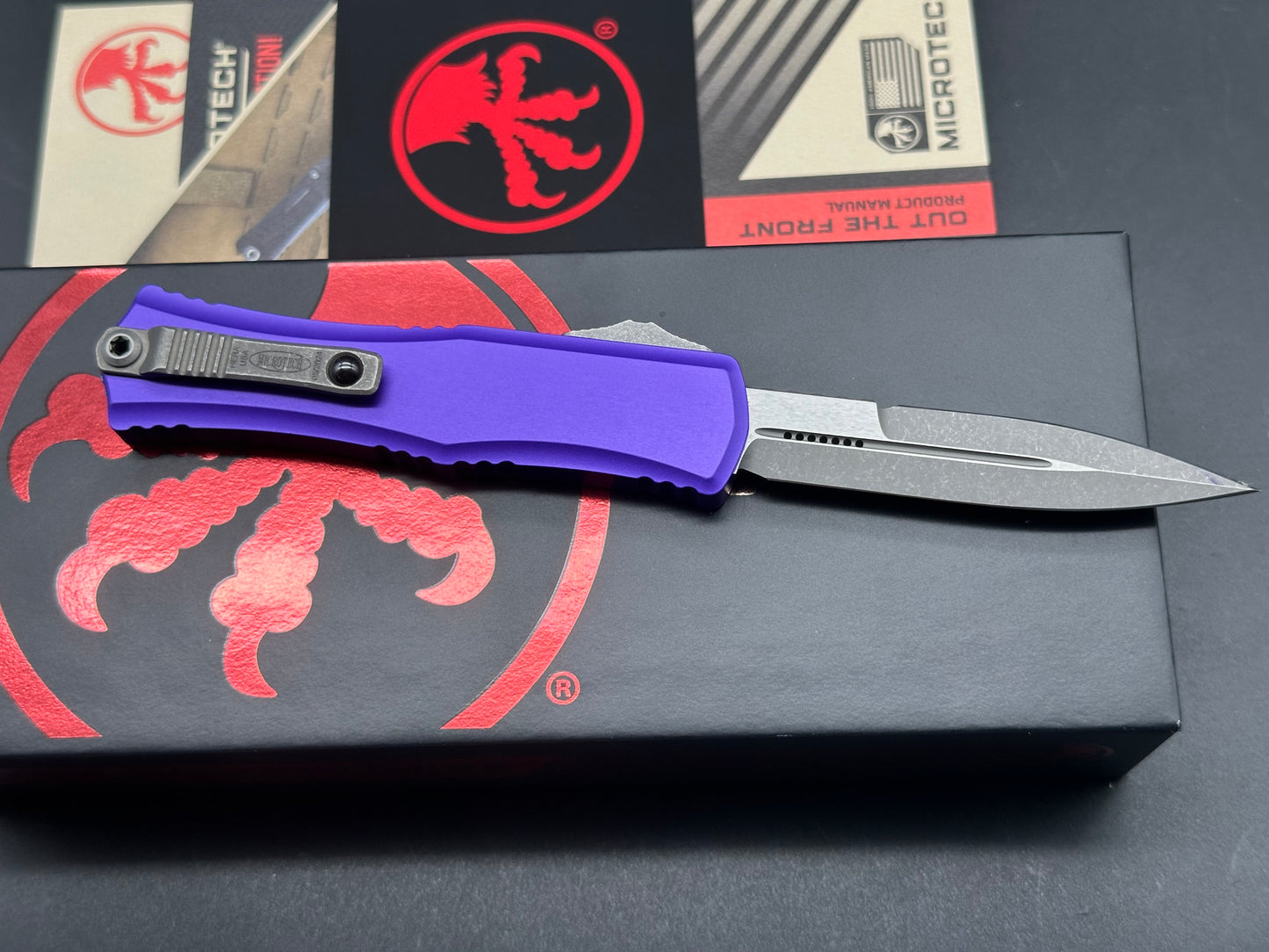 Microtech Hera II Mini Bayonet OTF Knife Purple Aluminum (3" Apocalyptic)