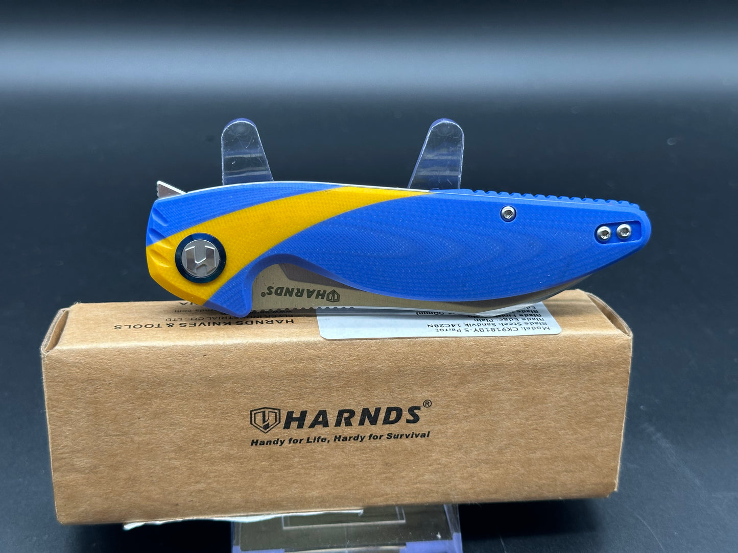 HARNDS PARROT FOLDING KNIFE BLUE/YELLOW G10