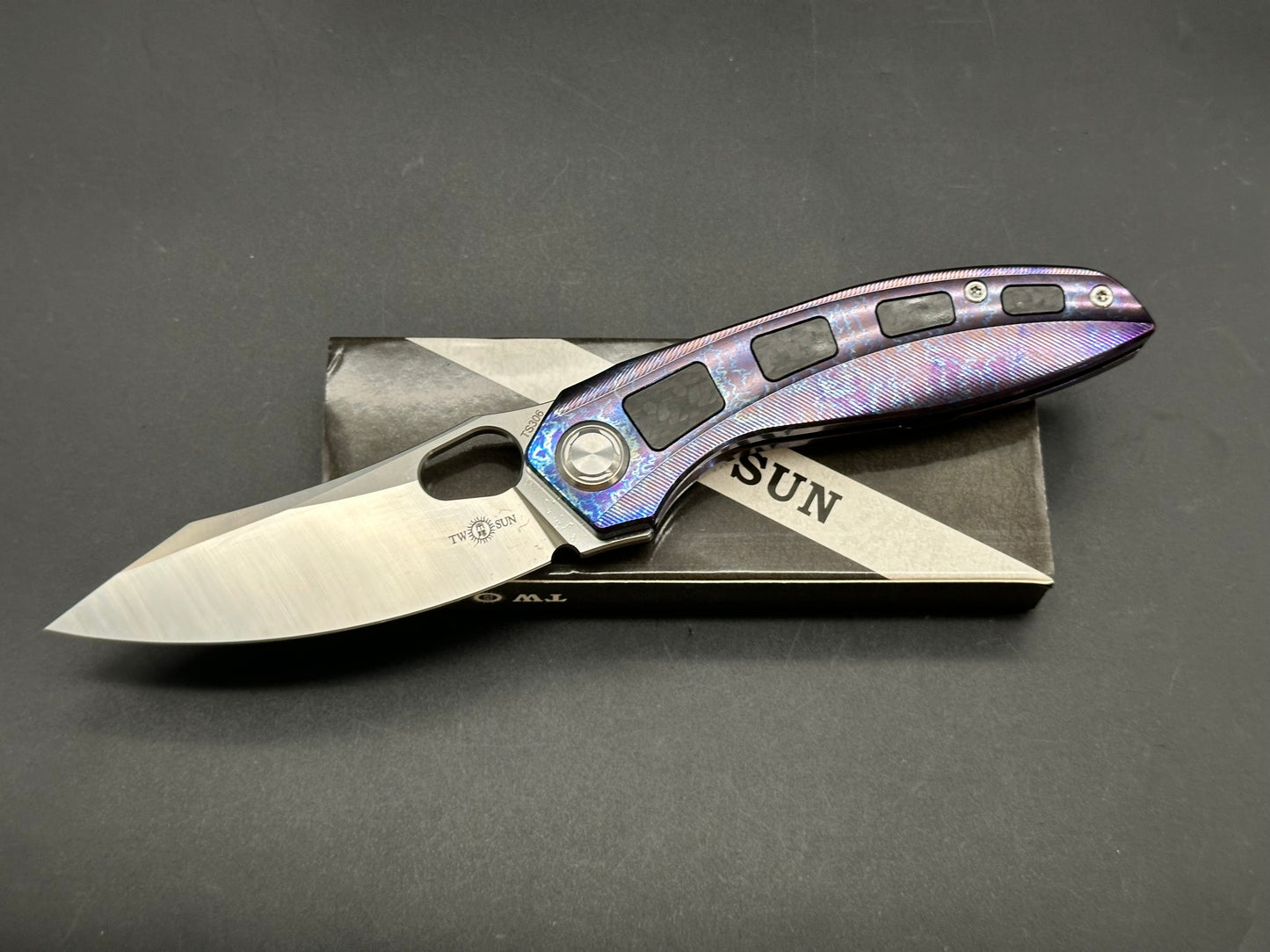 TWOSUN TS306-M390-COLOR FOLDING KNIFE COLOR TITANIUM HANDLE PLAIN EDGE M390 STEEL