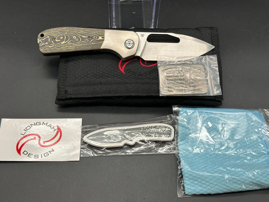 Liong Mah Field Duty 3.5, S90V Blade, Titanium/Gold Camo Fat Carbon Fiber