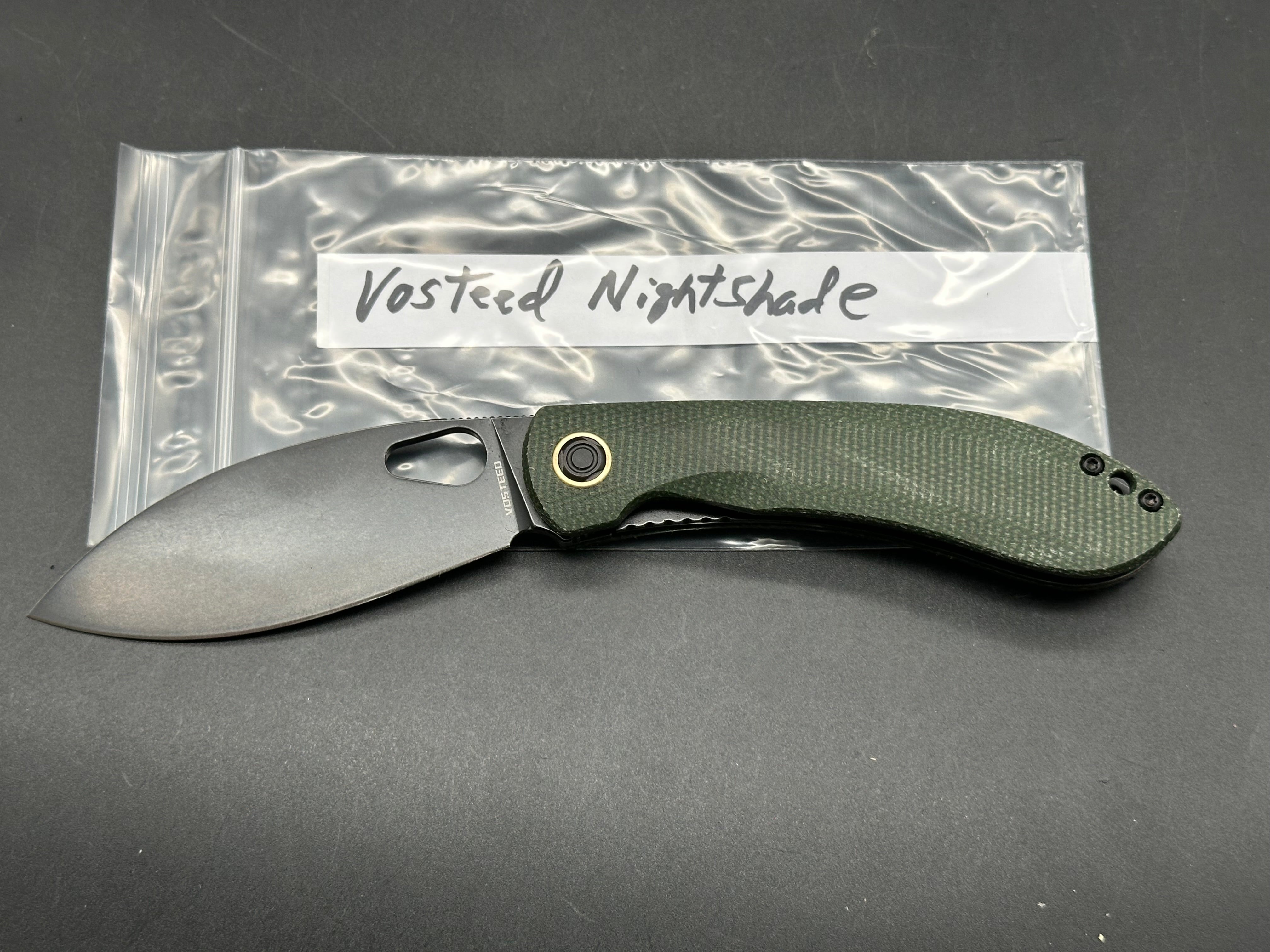Vosteed Nightshade green micarta w/154CM blade