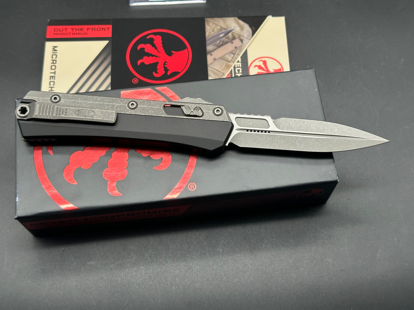 Microtech Glykon OTF Automatic Knife Black Alum + Titanium (3.75" Apocalyptic)