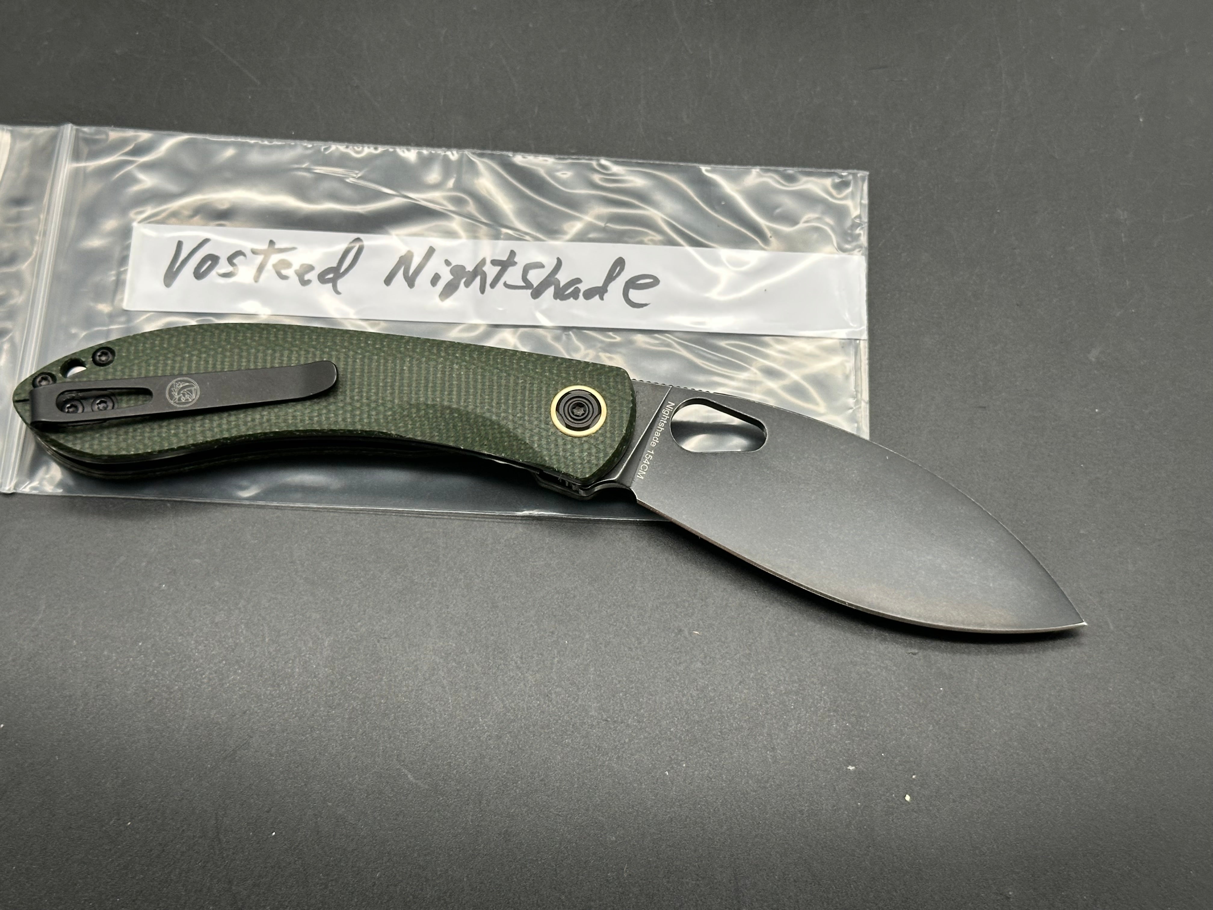 Vosteed Nightshade green micarta w/154CM blade