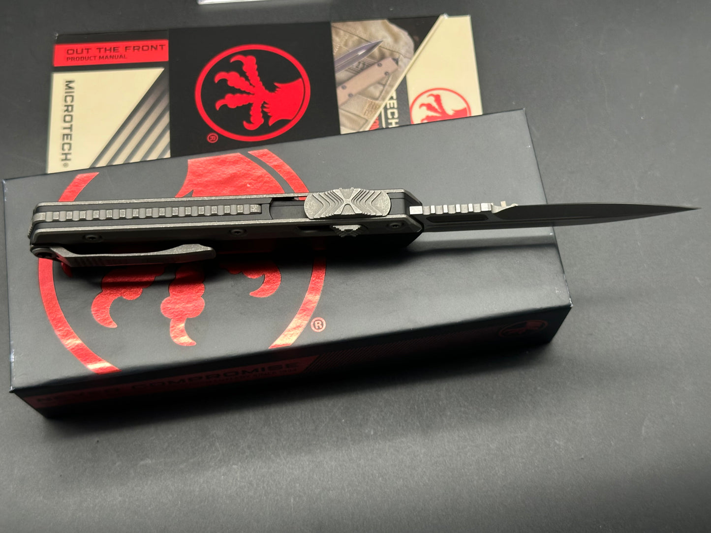 Microtech Glykon OTF Automatic Knife Black Alum + Titanium (3.75" Apocalyptic)