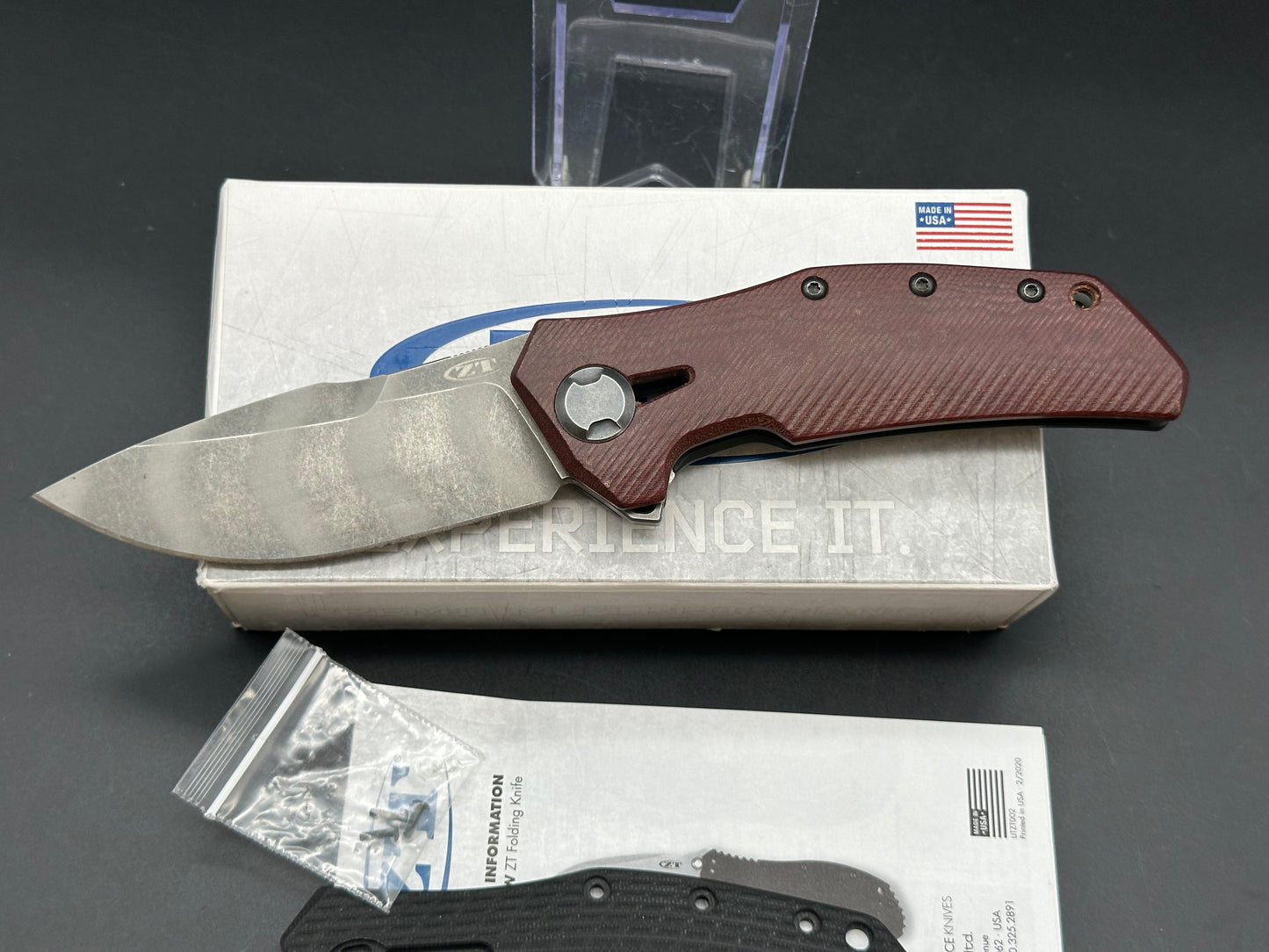 Zero Tolerance ZT0308BLKTS Battle Stars & Stripes  Custom with Red Micarta Scale by LMF Knife