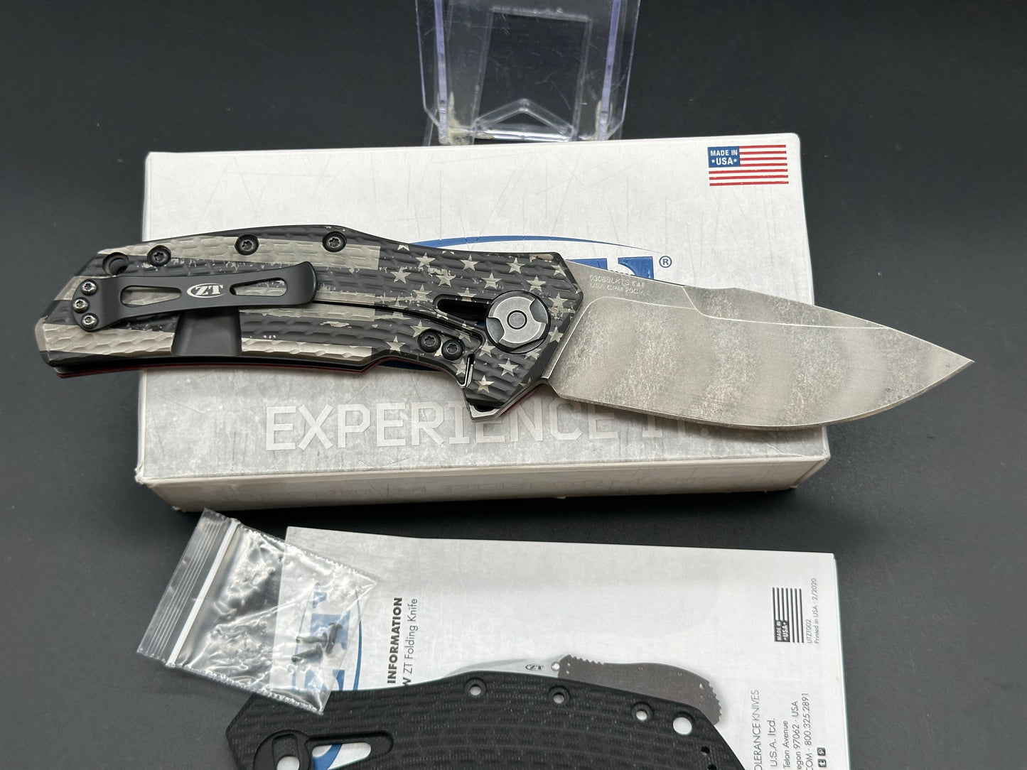 Zero Tolerance ZT0308BLKTS Battle Stars & Stripes  Custom with Red Micarta Scale by LMF Knife