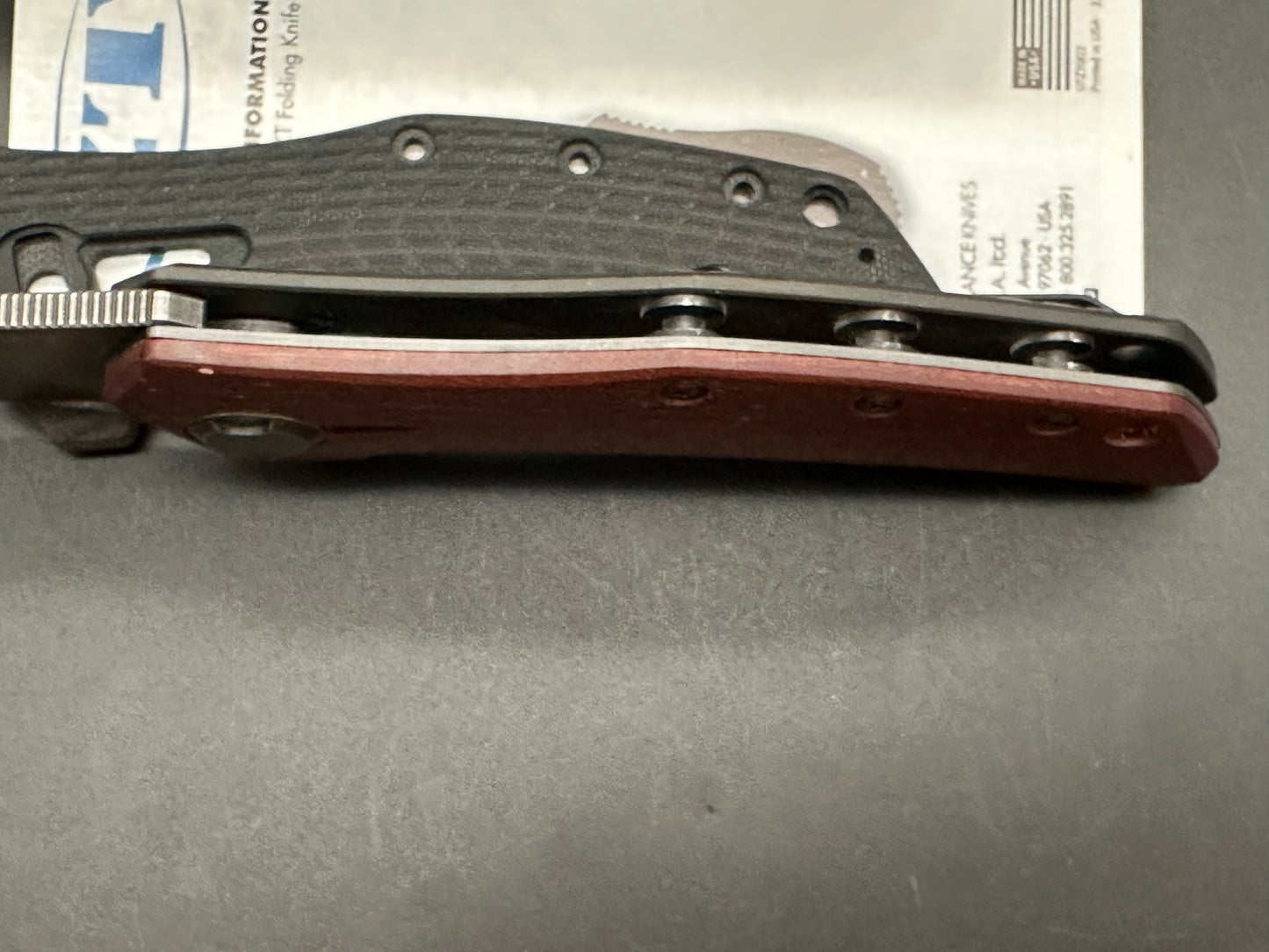 Zero Tolerance ZT0308BLKTS Battle Stars & Stripes  Custom with Red Micarta Scale by LMF Knife